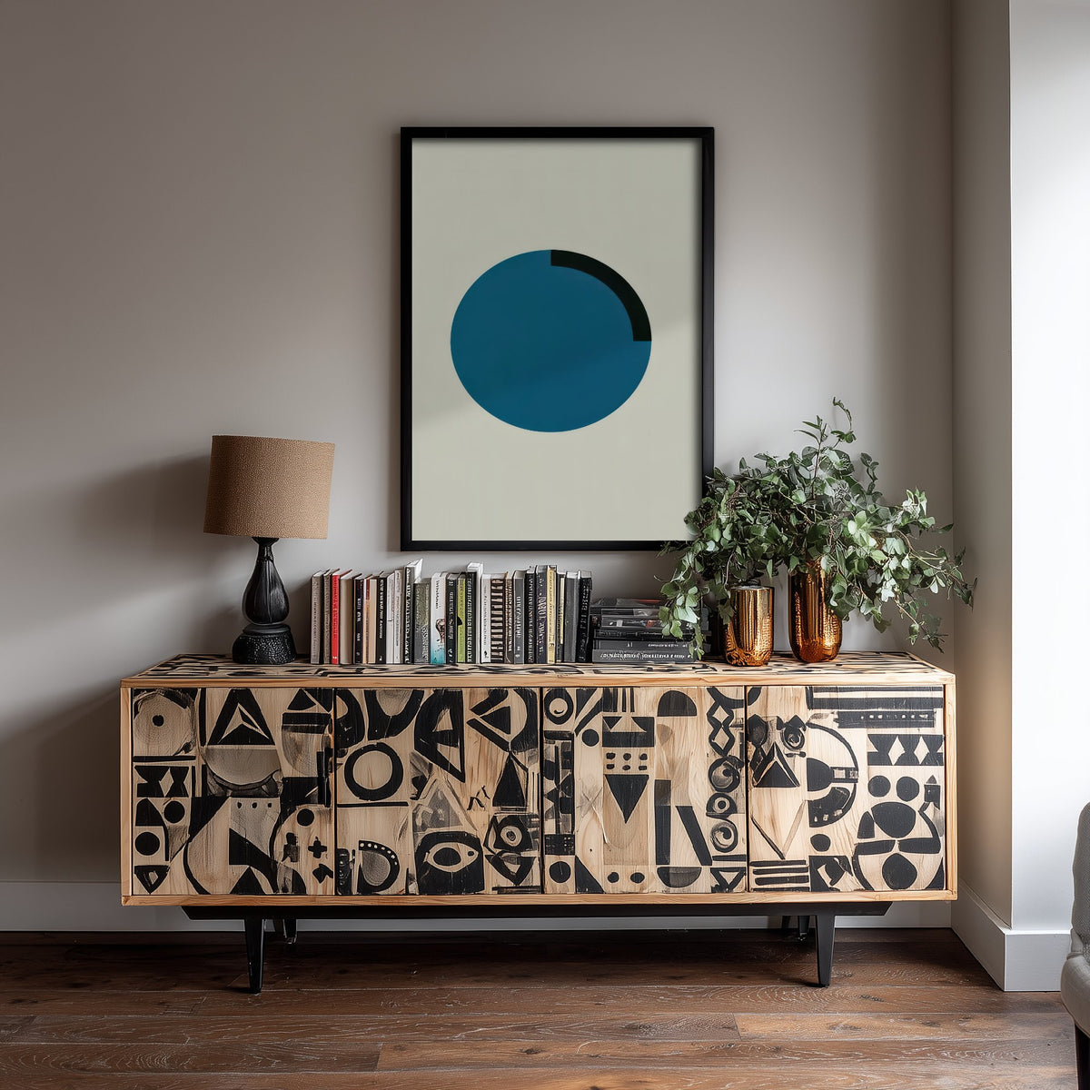 Blue Circle Art Print - Bauhaus Quarter Arc Poster - Minimal Geometric Disc Illustration V2 1/3