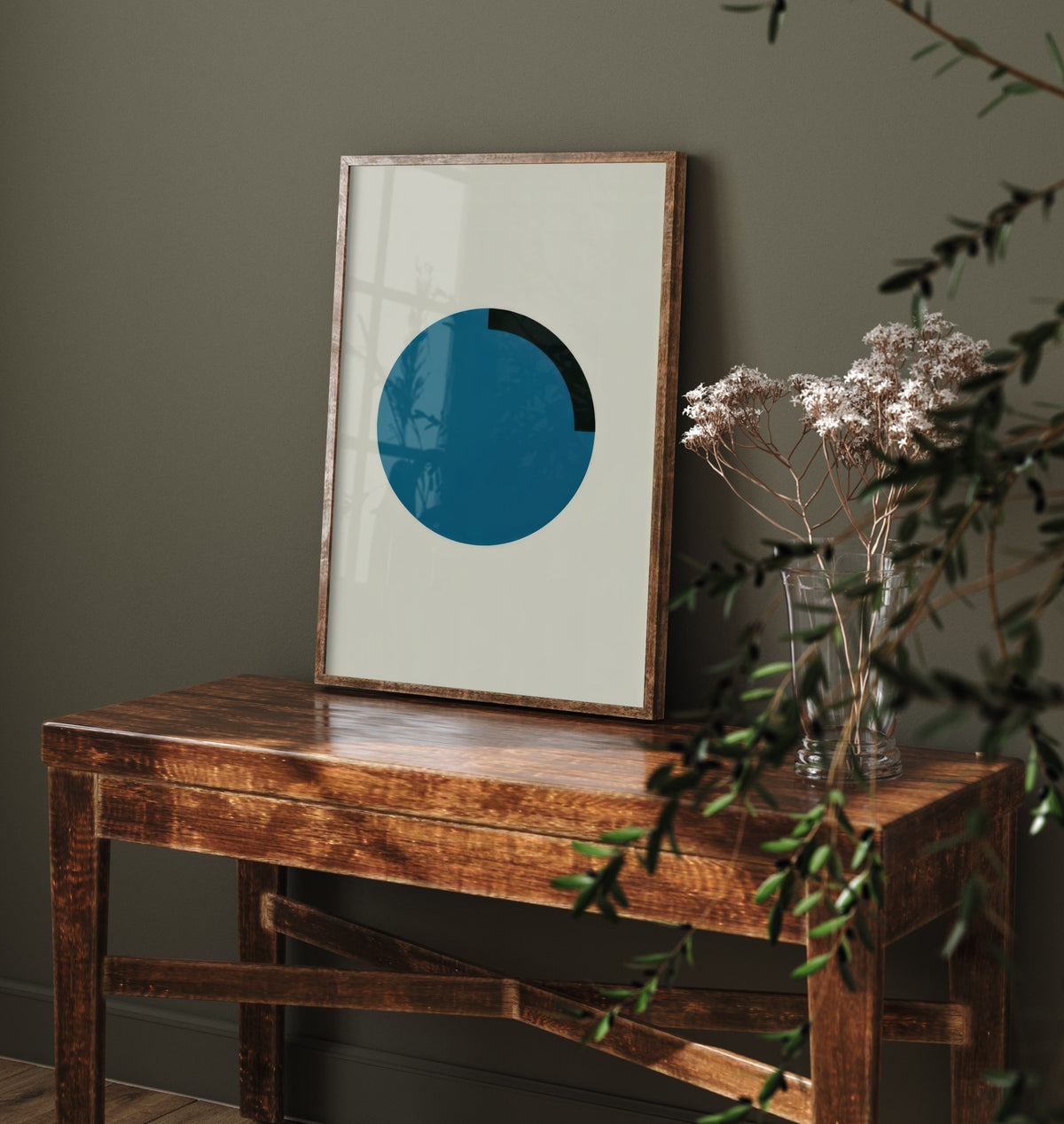 Blue Circle Art Print - Bauhaus Quarter Arc Poster - Minimal Geometric Disc Illustration V2 1/3