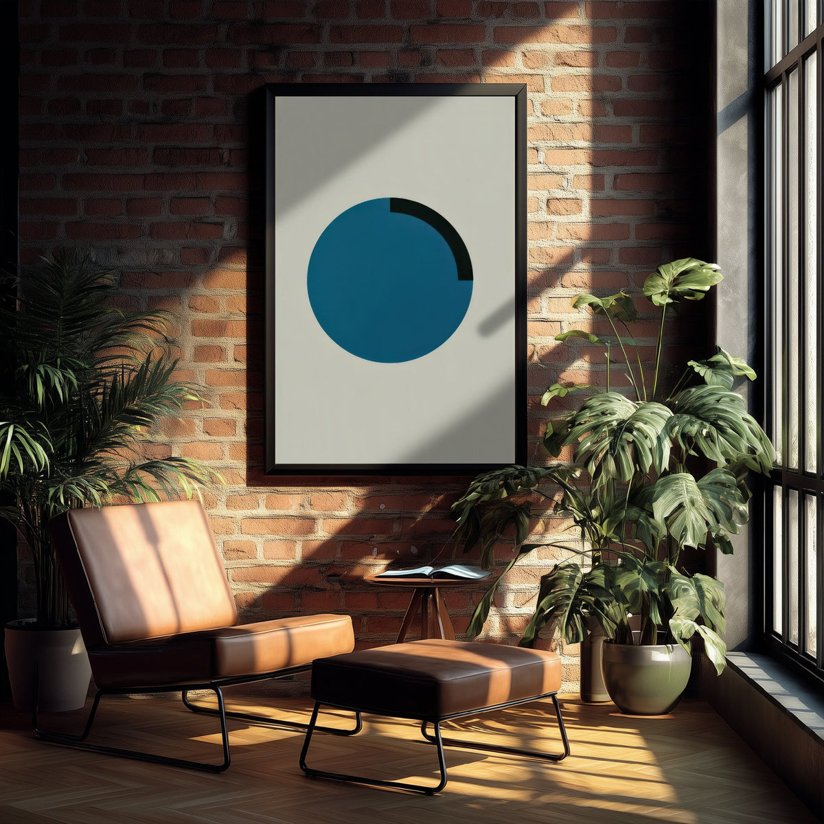 Blue Circle Art Print - Bauhaus Quarter Arc Poster - Minimal Geometric Disc Illustration V2 1/3