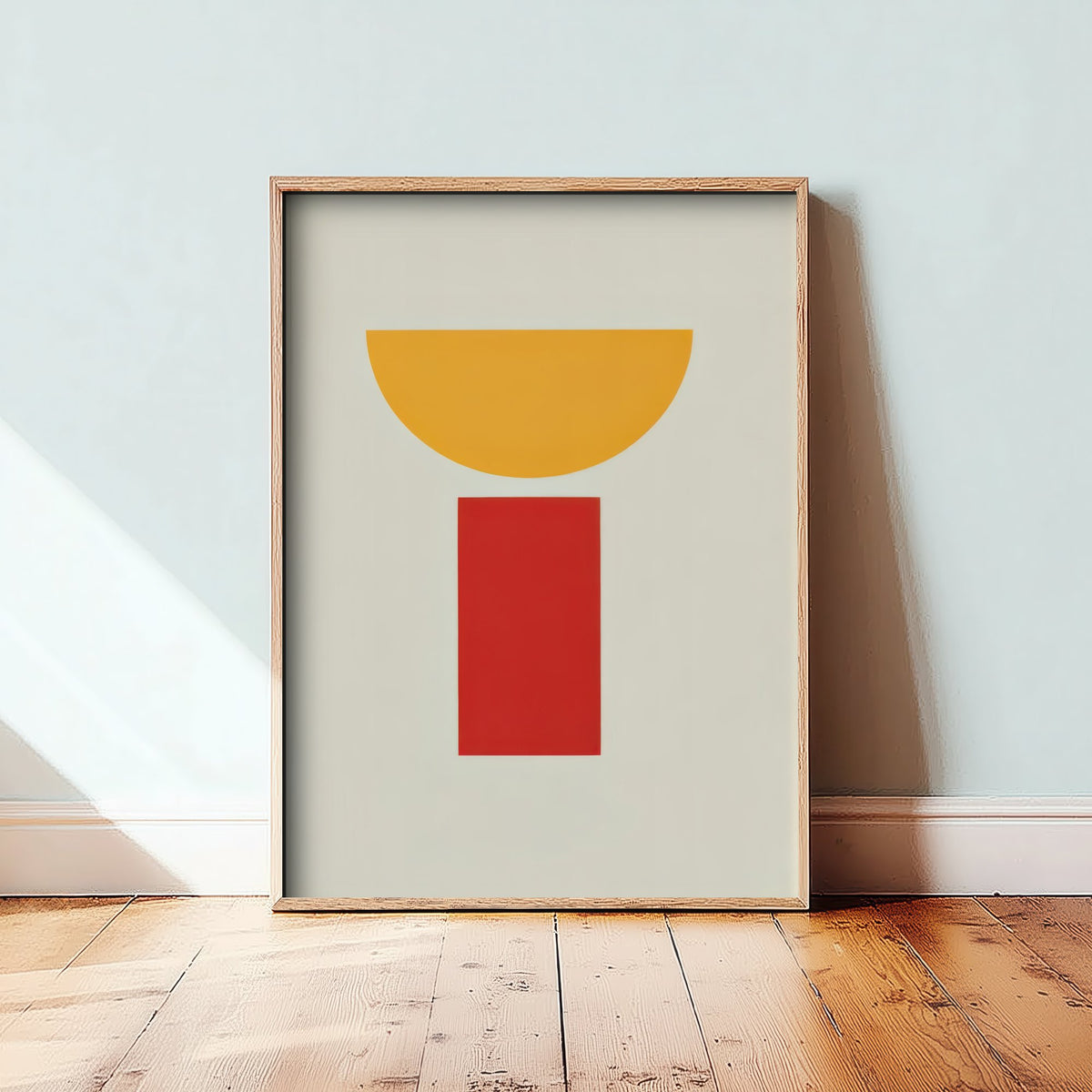 Yellow Half Moon Art Print - Red Pillar Bauhaus Poster - Goblet Shape Abstract Illustration V2 2/3