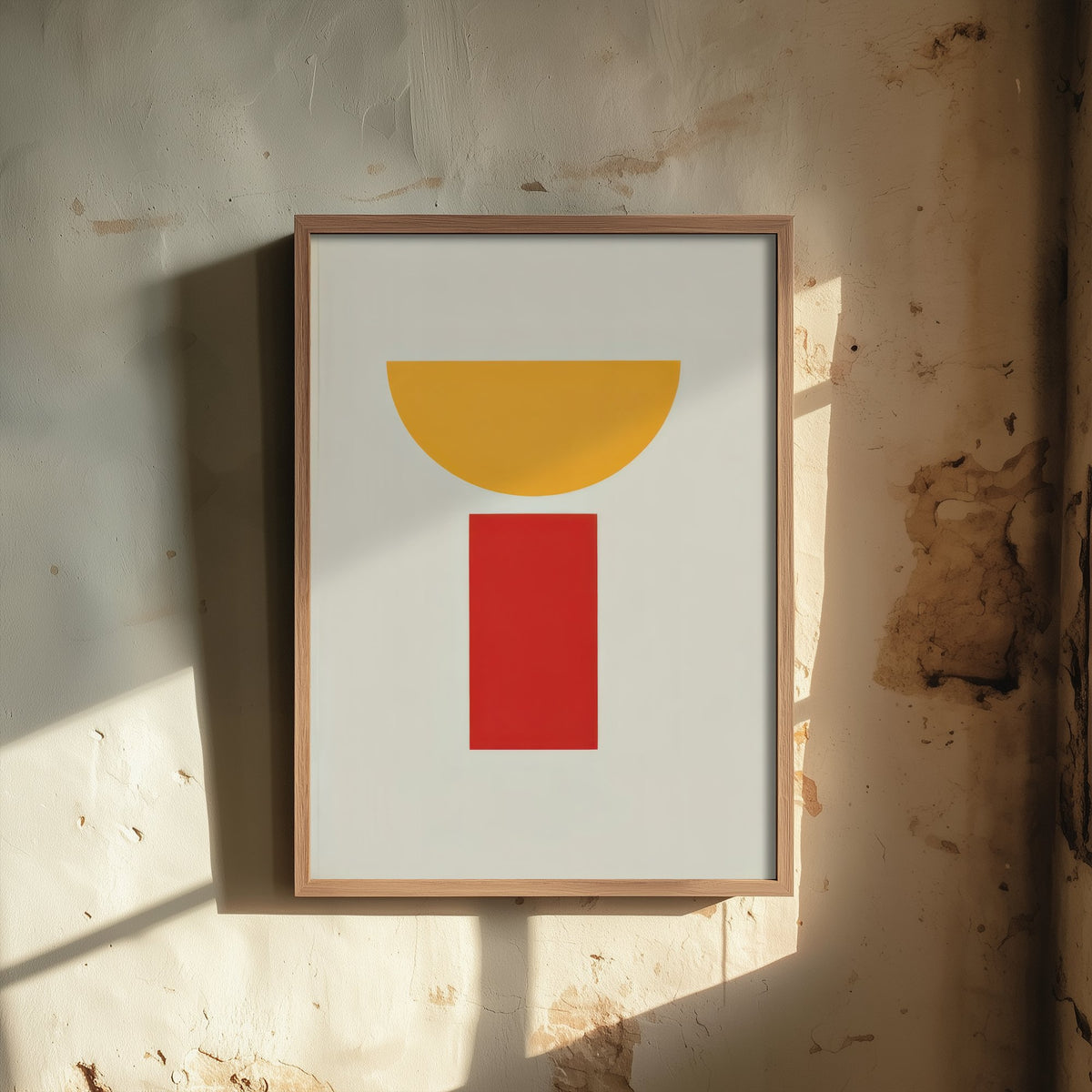 Yellow Half Moon Art Print - Red Pillar Bauhaus Poster - Goblet Shape Abstract Illustration V2 2/3