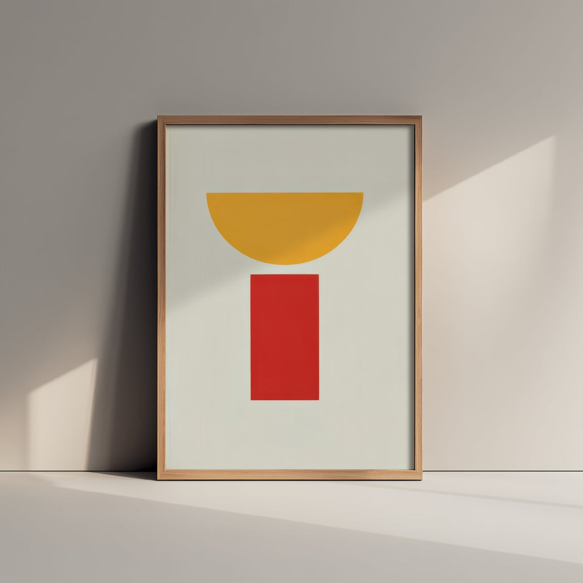 Yellow Half Moon Art Print - Red Pillar Bauhaus Poster - Goblet Shape Abstract Illustration V2 2/3