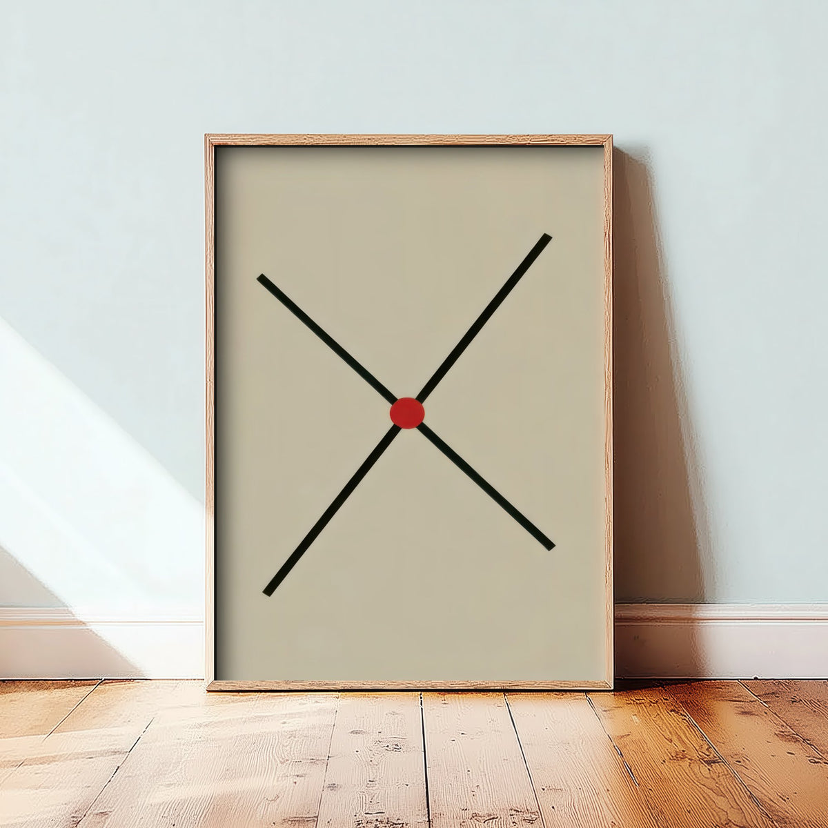 Black Cross Art Print - Red Dot Bauhaus X Poster - Constructivist Line Illustration V2 3/3