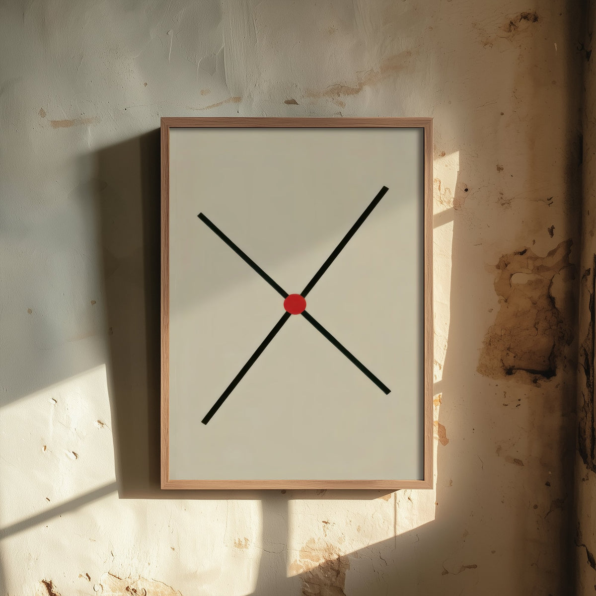 Black Cross Art Print - Red Dot Bauhaus X Poster - Constructivist Line Illustration V2 3/3