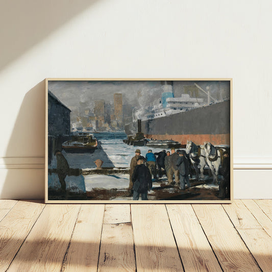 George Bellows - Men of the Docks (1912) - Classic Painting Art Print - New York Harbor Winter Ocean Liner Workers Poster