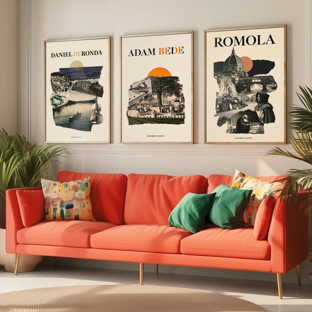 Daniel Deronda, Adam Bede and Romola Set of Three Art Prints - George Eliot Novels - Retro Engraving Collage Illustration Posters