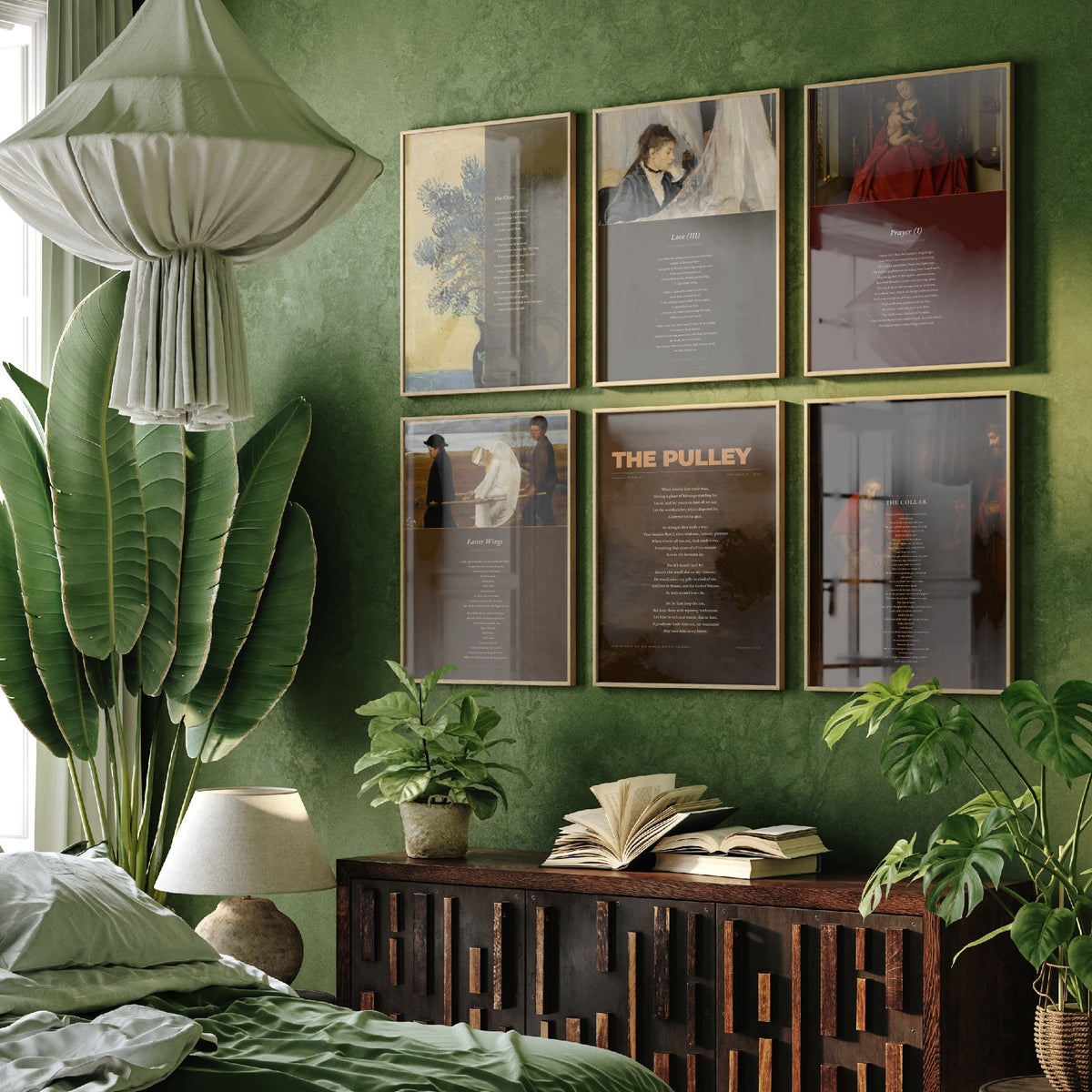 Set of Six George Herbert Poem Art Prints - 6 Poems over Paintings - Posters - Love III, The Collar, Prayer I, Easter Wings, The Pulley