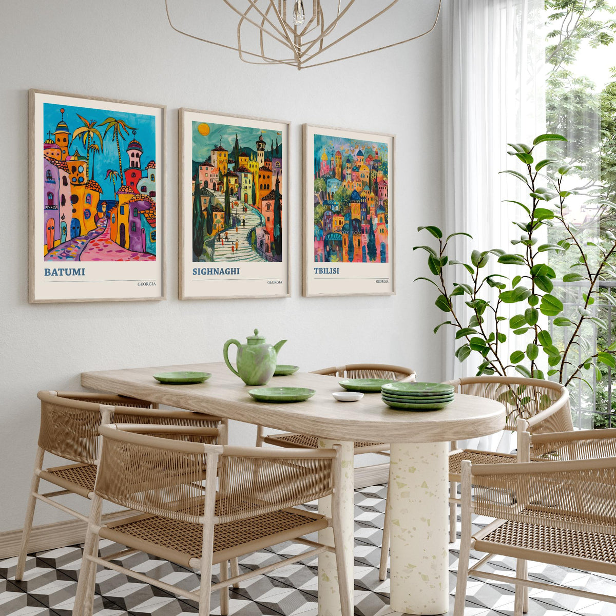 Georgia Set of Three Travel Posters - Batumi, Sighnaghi, Tbilisi - 3 Colourful Art Prints Folk Painting Illustration Gift City