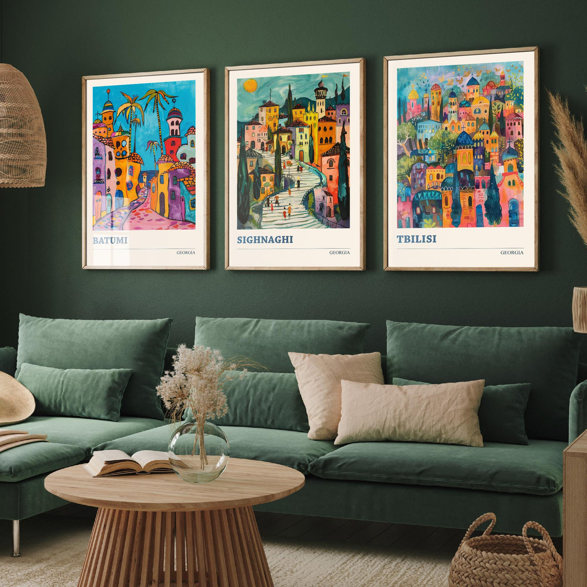 Georgia Set of Three Travel Posters - Batumi, Sighnaghi, Tbilisi - 3 Colourful Art Prints Folk Painting Illustration Gift City