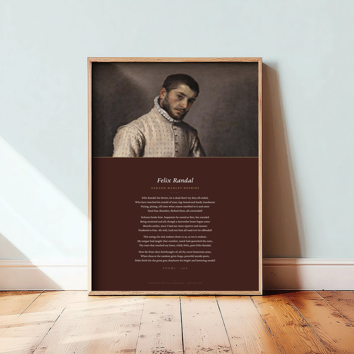 Felix Randal by Gerard Manley Hopkins Art Print - Full Poem beneath The Tailor Renaissance Portrait Painting - Poetry Poster