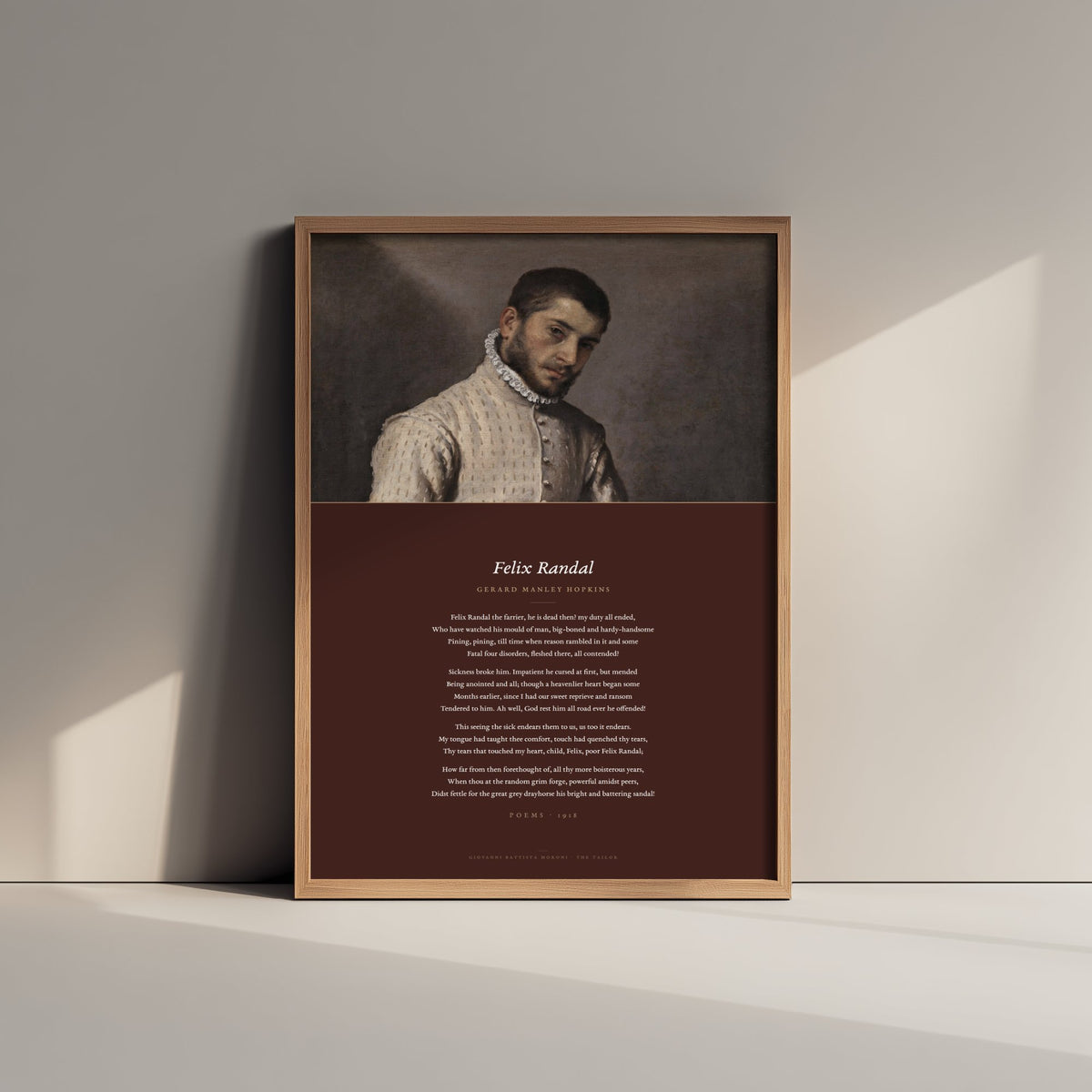 Felix Randal by Gerard Manley Hopkins Art Print - Full Poem beneath The Tailor Renaissance Portrait Painting - Poetry Poster