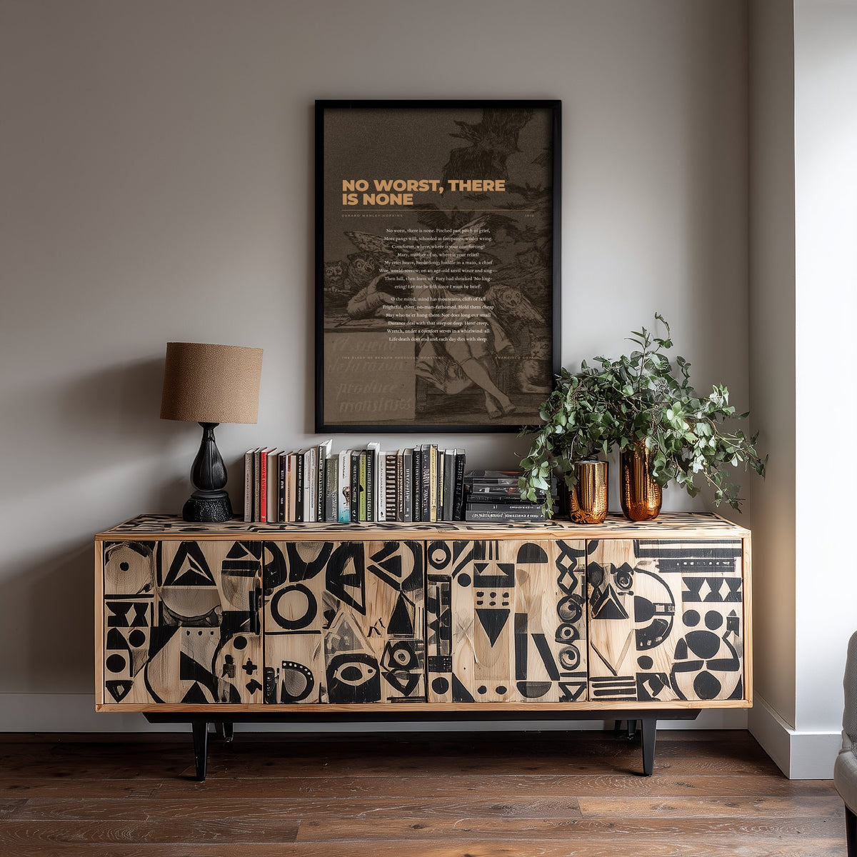 No Worst There Is None by Gerard Manley Hopkins Art Print - Full Poem Poster over Goya Sleep of Reason Drawing - Dark Sonnet Decor