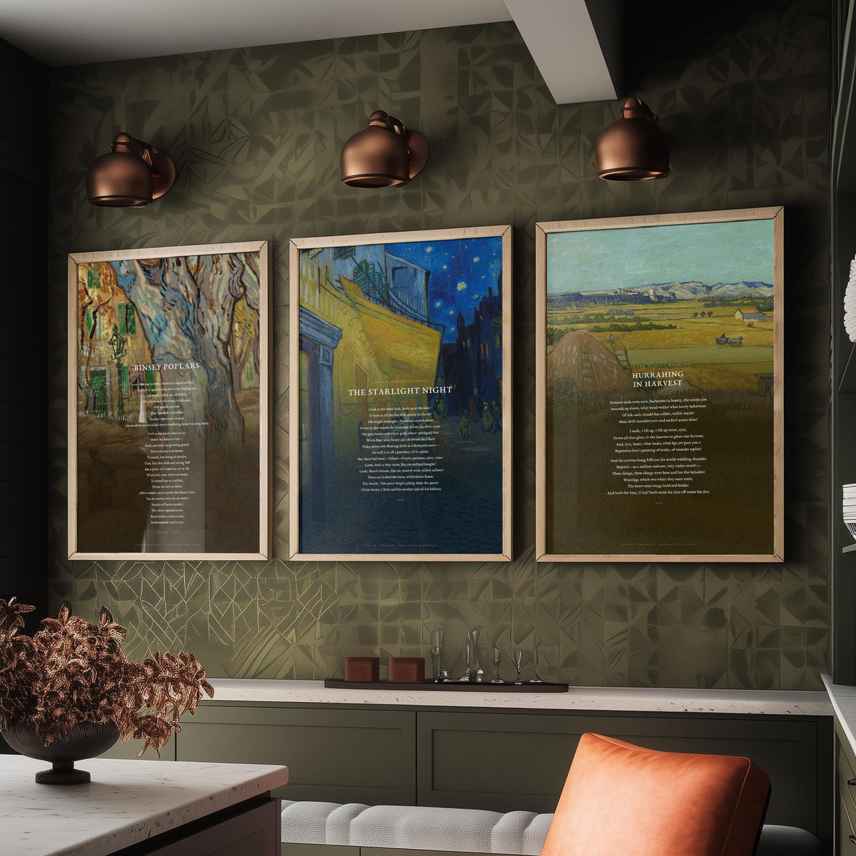 Gerard Manley Hopkins Poems Set of Three Art Prints - The Starlight Night, Hurrahing in Harvest, Binsey Poplars - Van Gogh Painting Poster
