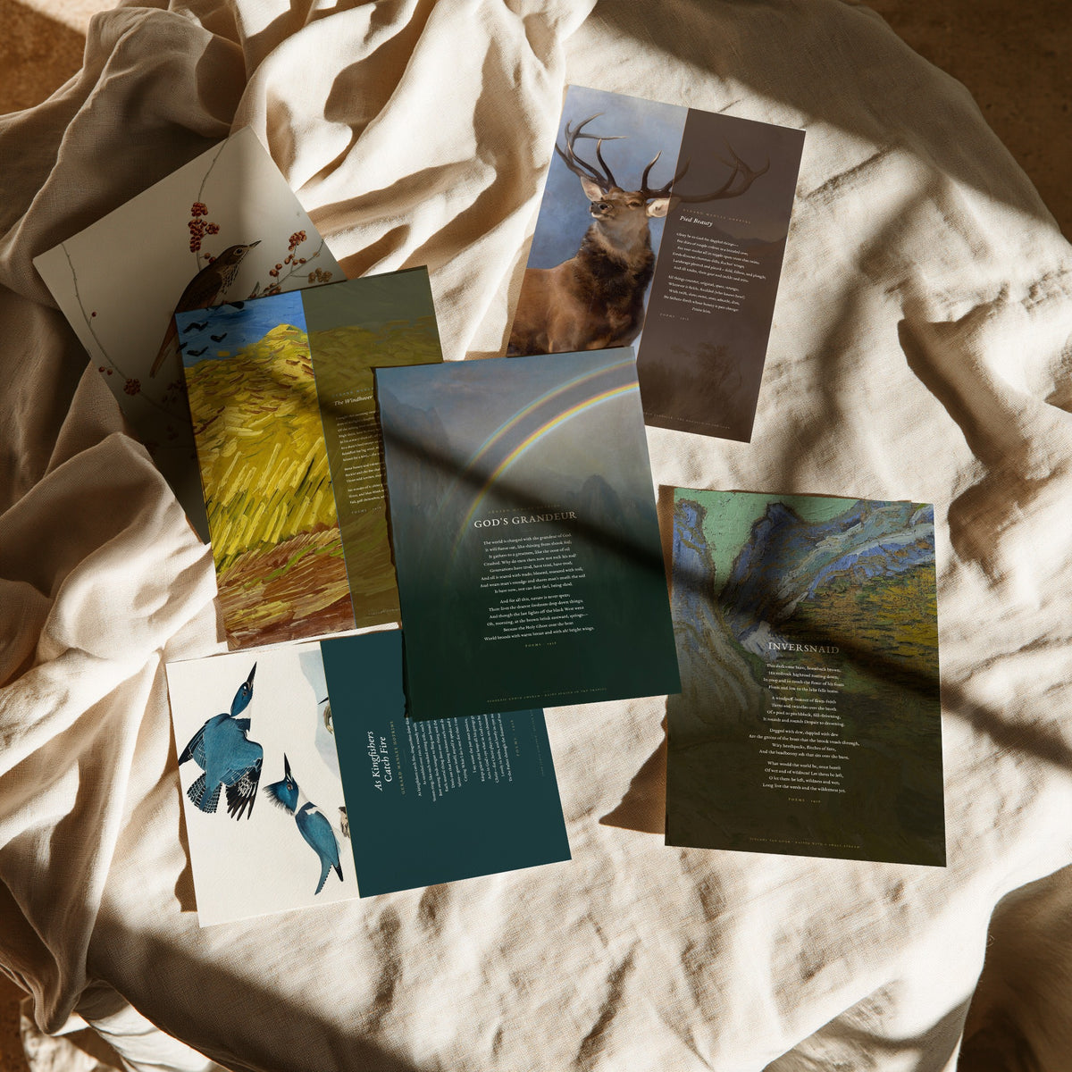 Set of Six Gerard Manley Hopkins Poem Art Prints - Full Poems over Classic Paintings - Posters - The Windhover, Pied Beauty, God's Grandeur