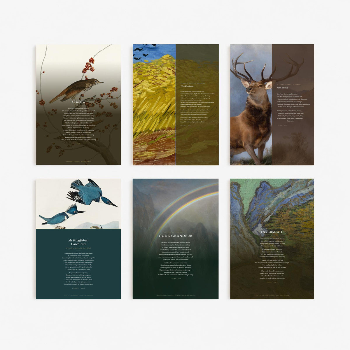 Set of Six Gerard Manley Hopkins Poem Art Prints - Full Poems over Classic Paintings - Posters - The Windhover, Pied Beauty, God's Grandeur