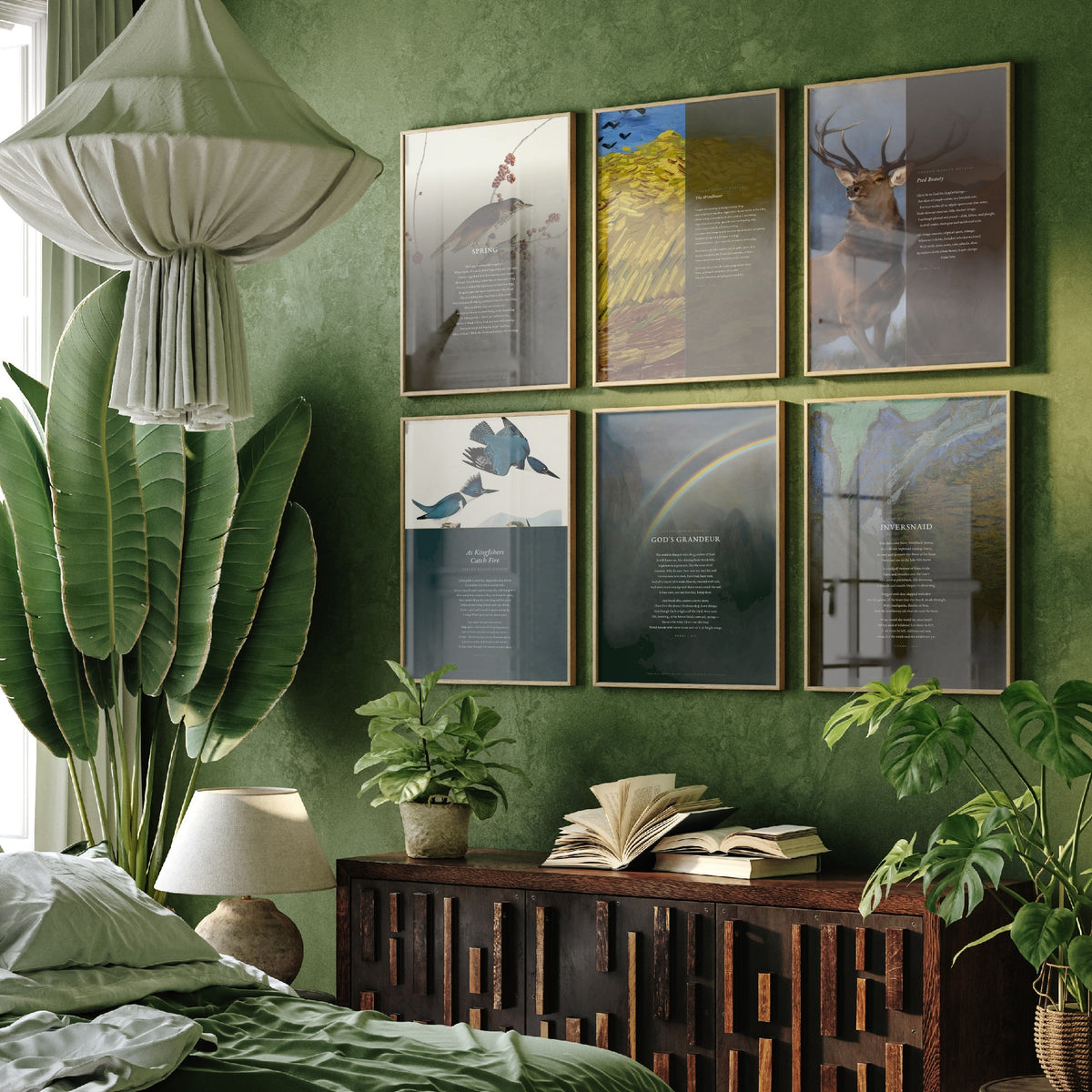 Set of Six Gerard Manley Hopkins Poem Art Prints - Full Poems over Classic Paintings - Posters - The Windhover, Pied Beauty, God's Grandeur