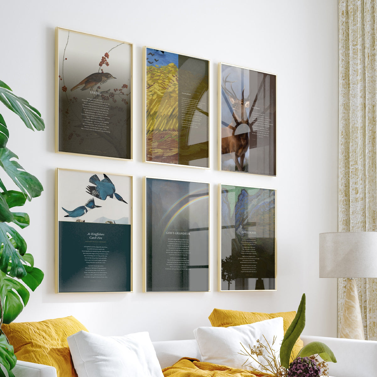 Set of Six Gerard Manley Hopkins Poem Art Prints - Full Poems over Classic Paintings - Posters - The Windhover, Pied Beauty, God's Grandeur