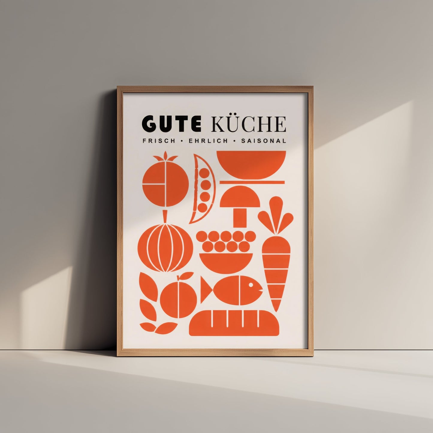 Gute Kuche Kitchen Art Print - Modernist Food Poster - Mid Century Illustration - German Kitchen Wall Art 1/3