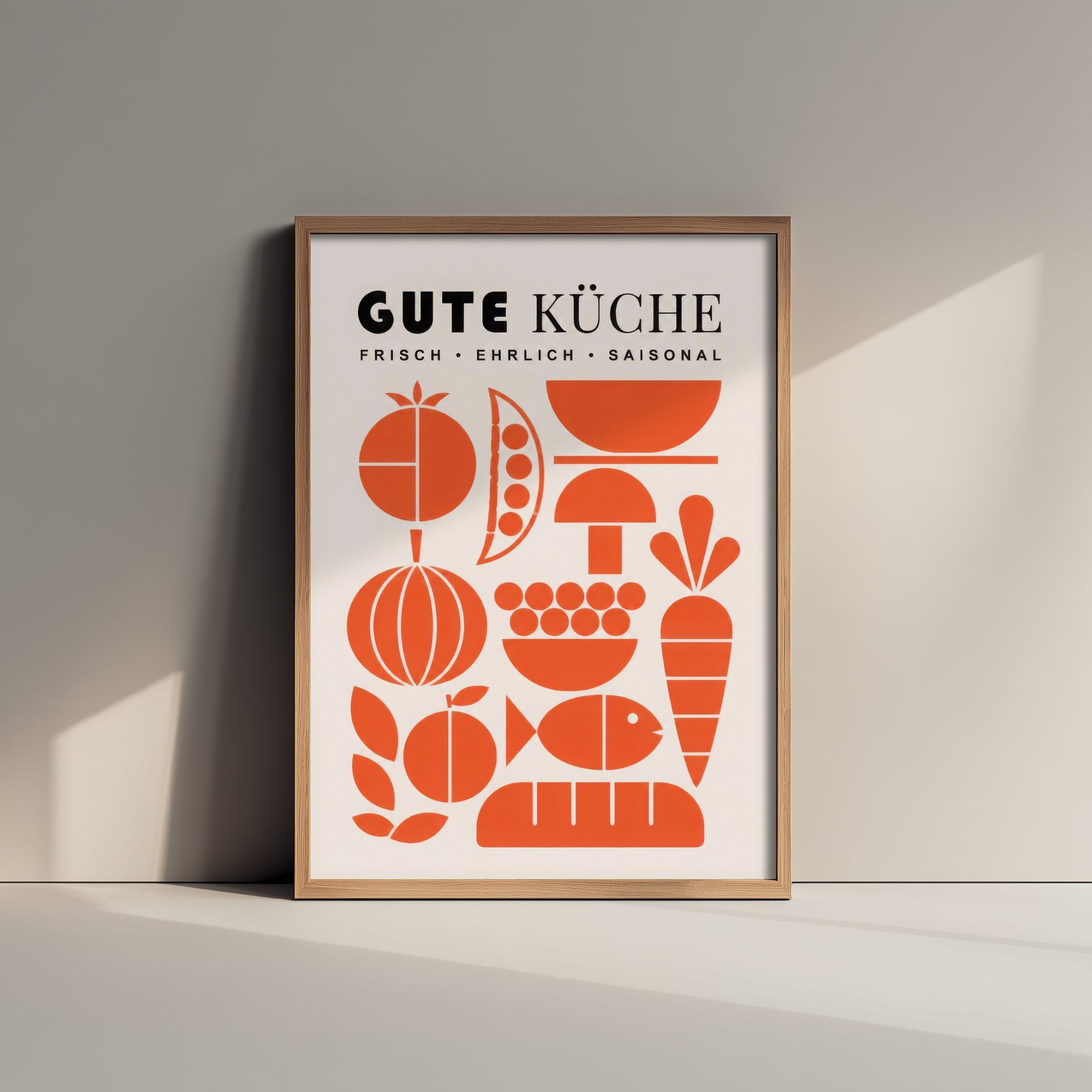 Gute Kuche Kitchen Art Print - Modernist Food Poster - Mid Century Illustration - German Kitchen Wall Art 1/3