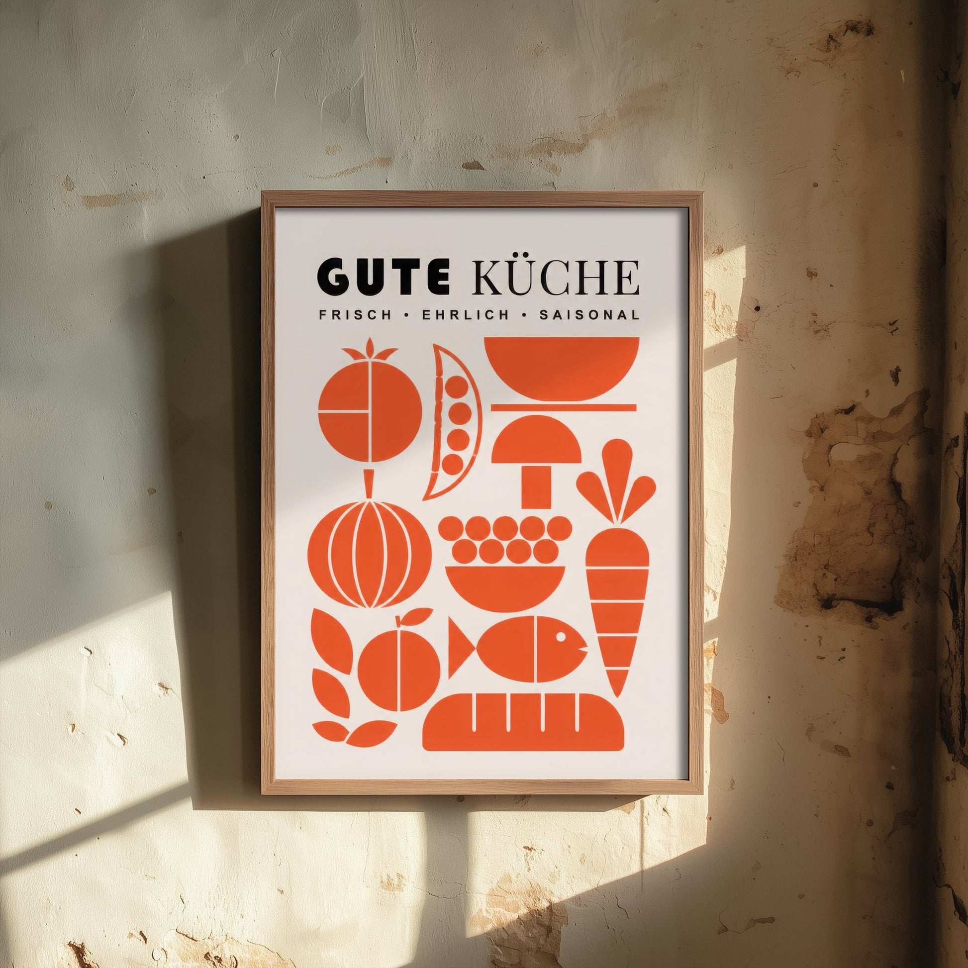 Gute Kuche Kitchen Art Print - Modernist Food Poster - Mid Century Illustration - German Kitchen Wall Art 1/3