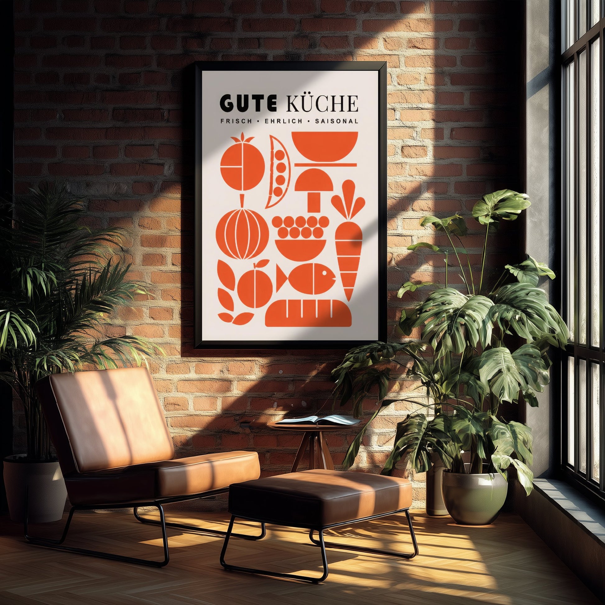 Gute Kuche Kitchen Art Print - Modernist Food Poster - Mid Century Illustration - German Kitchen Wall Art 1/3