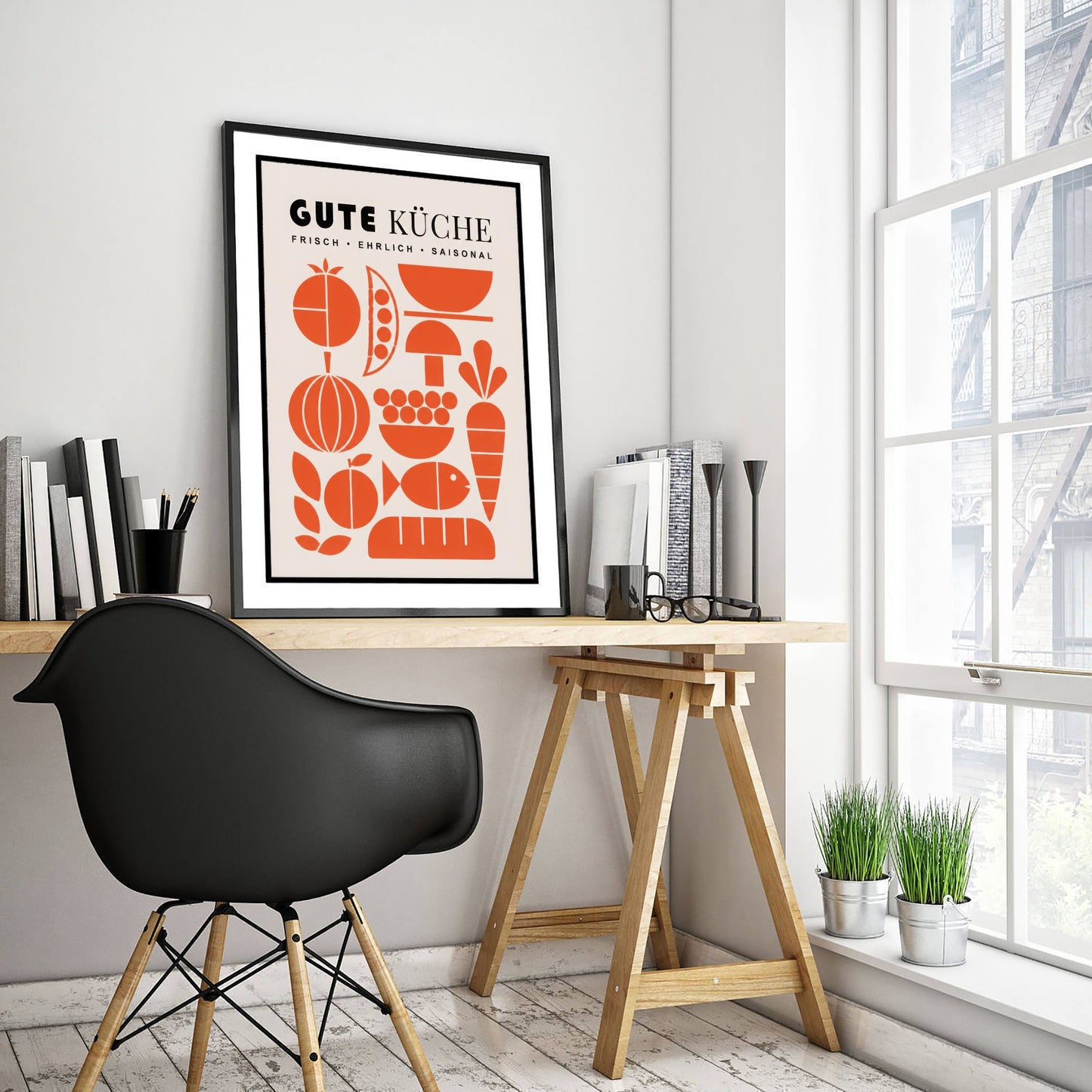 Gute Kuche Kitchen Art Print - Modernist Food Poster - Mid Century Illustration - German Kitchen Wall Art 1/3