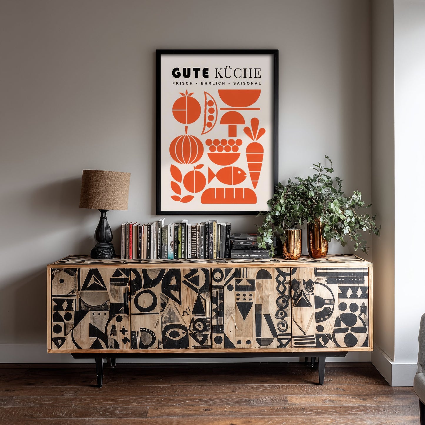 Gute Kuche Kitchen Art Print - Modernist Food Poster - Mid Century Illustration - German Kitchen Wall Art 1/3