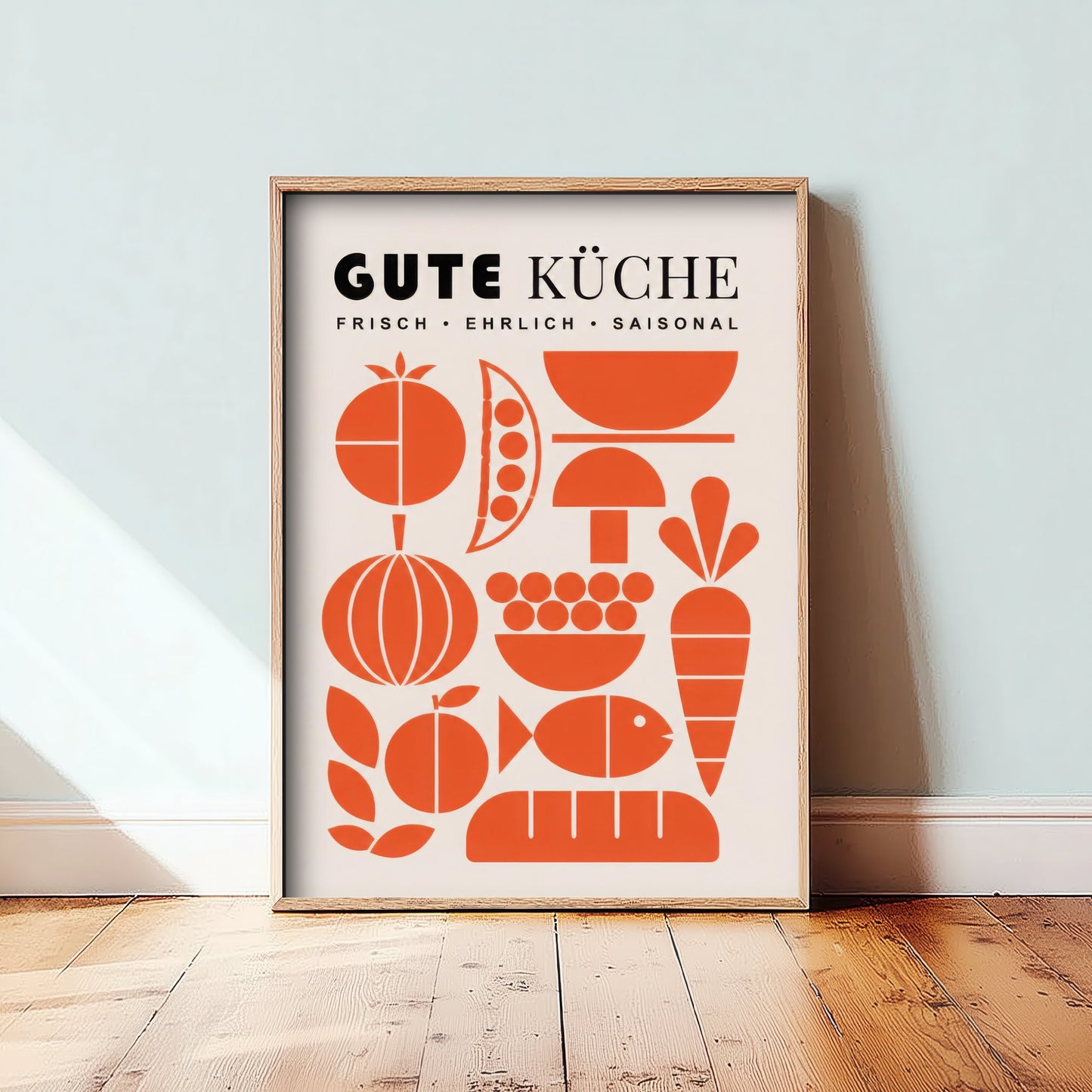 Gute Kuche Kitchen Art Print - Modernist Food Poster - Mid Century Illustration - German Kitchen Wall Art 1/3