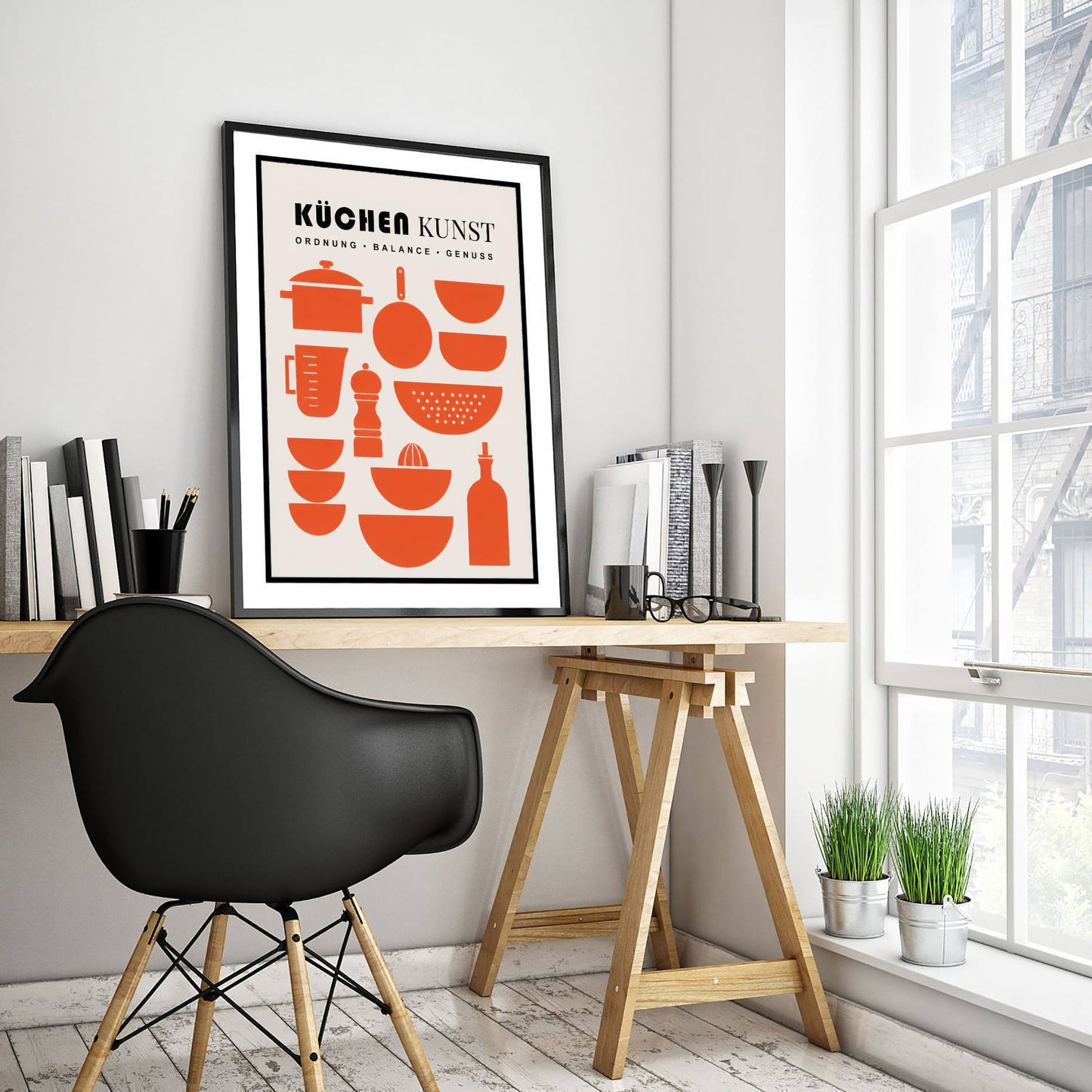 Kuchen Kunst Kitchen Art Print - Modernist Utensils Poster - Mid Century Illustration - German Kitchen Wall Art 3/3