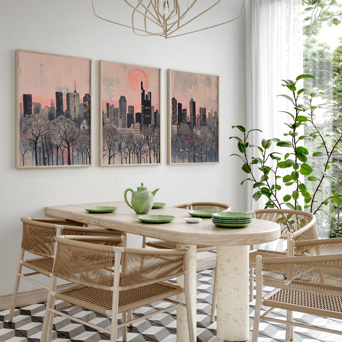 Frankfurt Germany Set of Three Art Prints - 3 City Skyline Posters - Pink Grey Illustration Wall Art Gift Cityscape Travel Decor