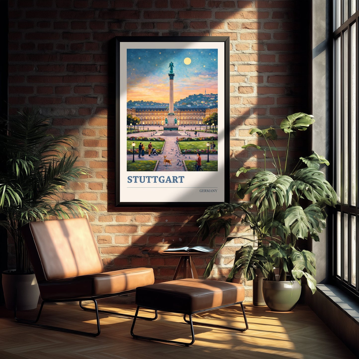 Stuttgart Travel Poster - Germany Art Print - Vibrant City Painting - Schlossplatz Starry Night 1/3