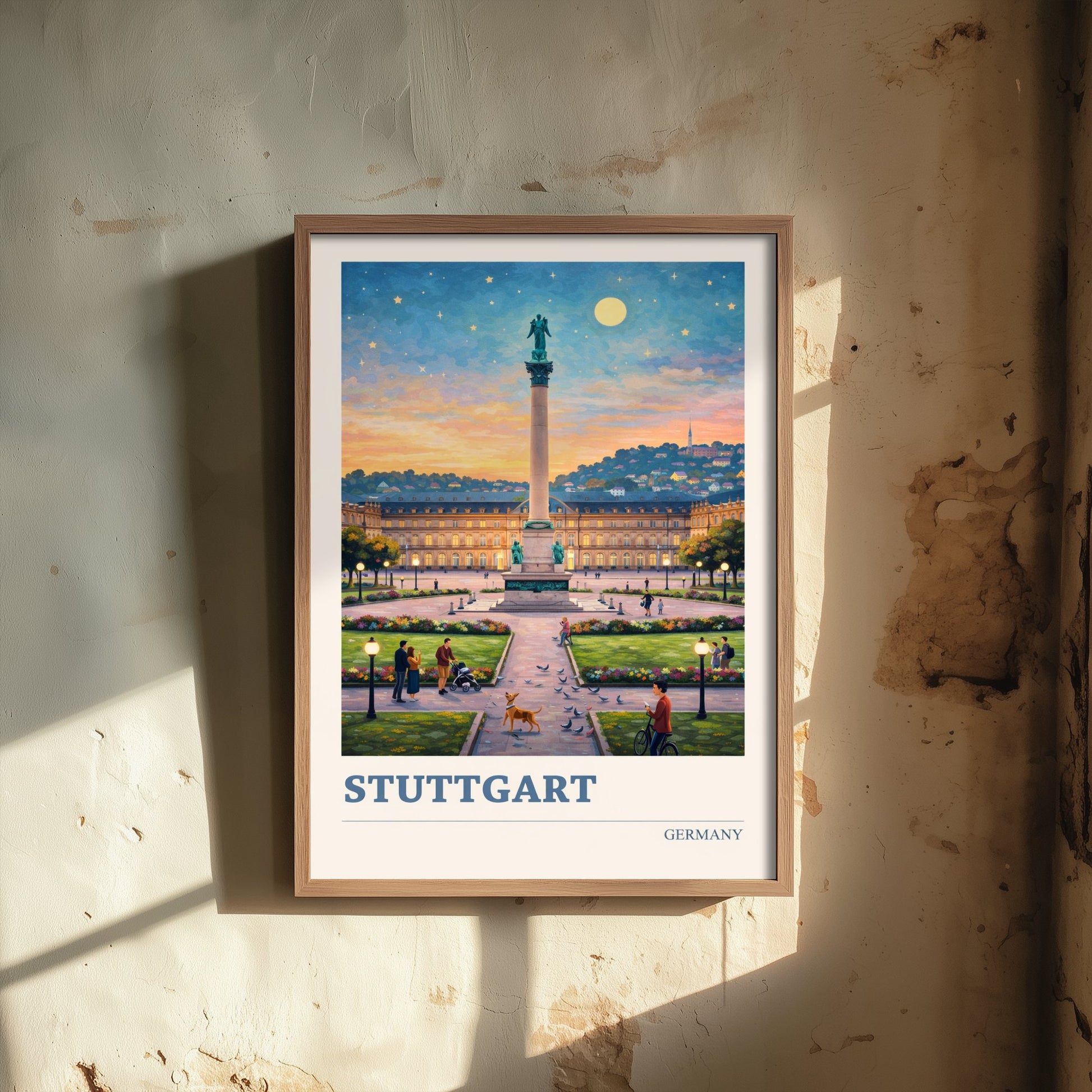Stuttgart Travel Poster - Germany Art Print - Vibrant City Painting - Schlossplatz Starry Night 1/3