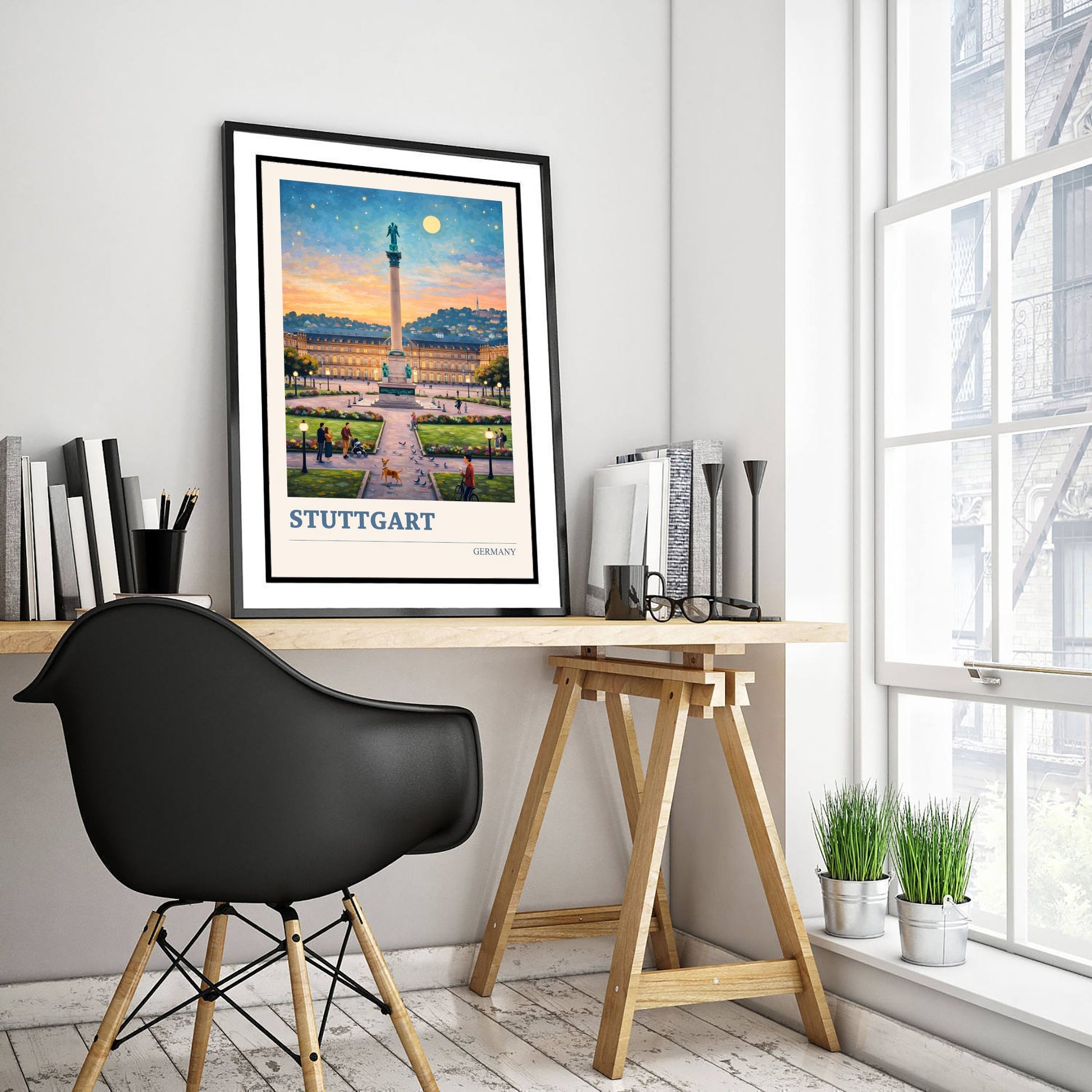 Stuttgart Travel Poster - Germany Art Print - Vibrant City Painting - Schlossplatz Starry Night 1/3