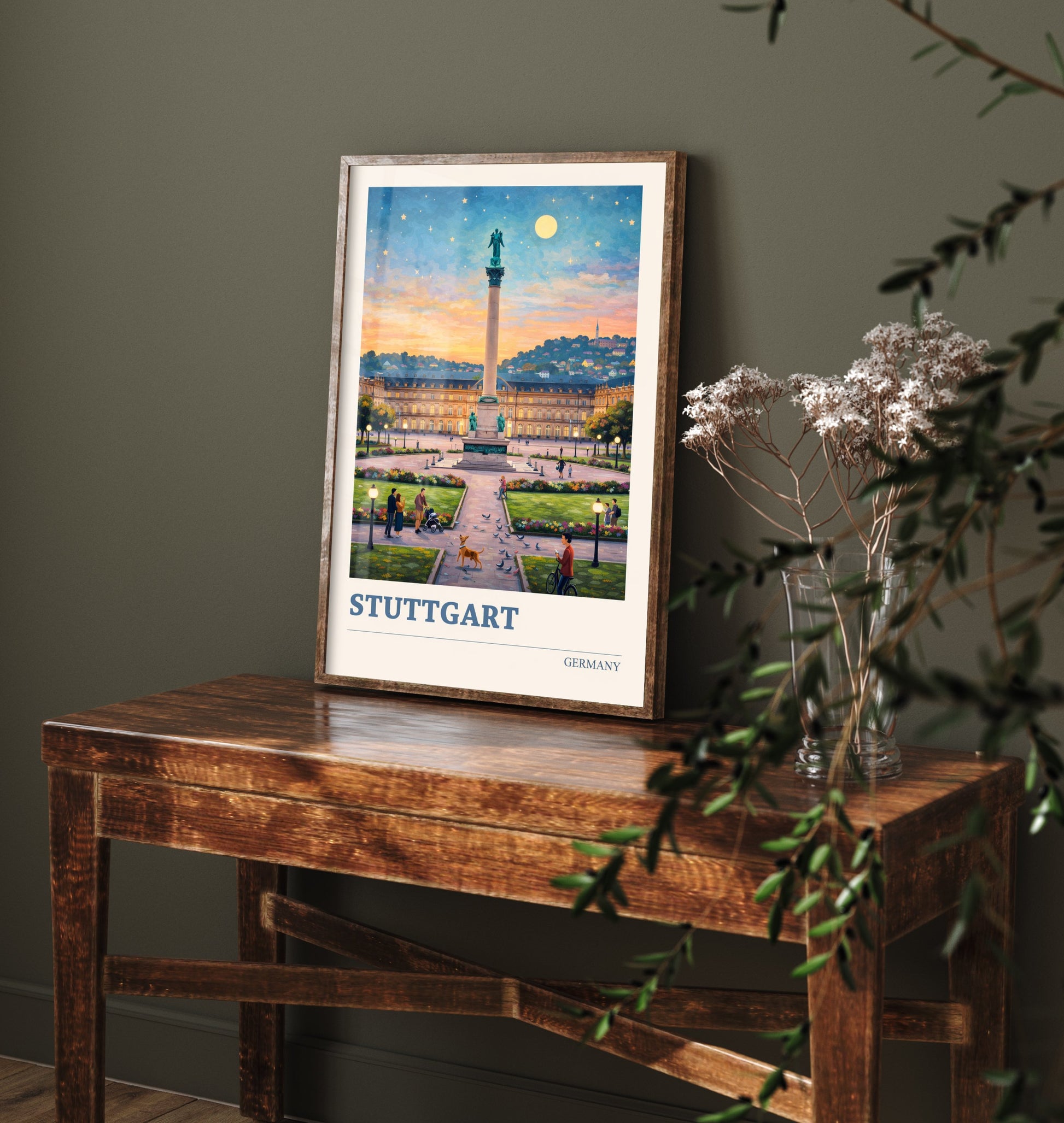 Stuttgart Travel Poster - Germany Art Print - Vibrant City Painting - Schlossplatz Starry Night 1/3