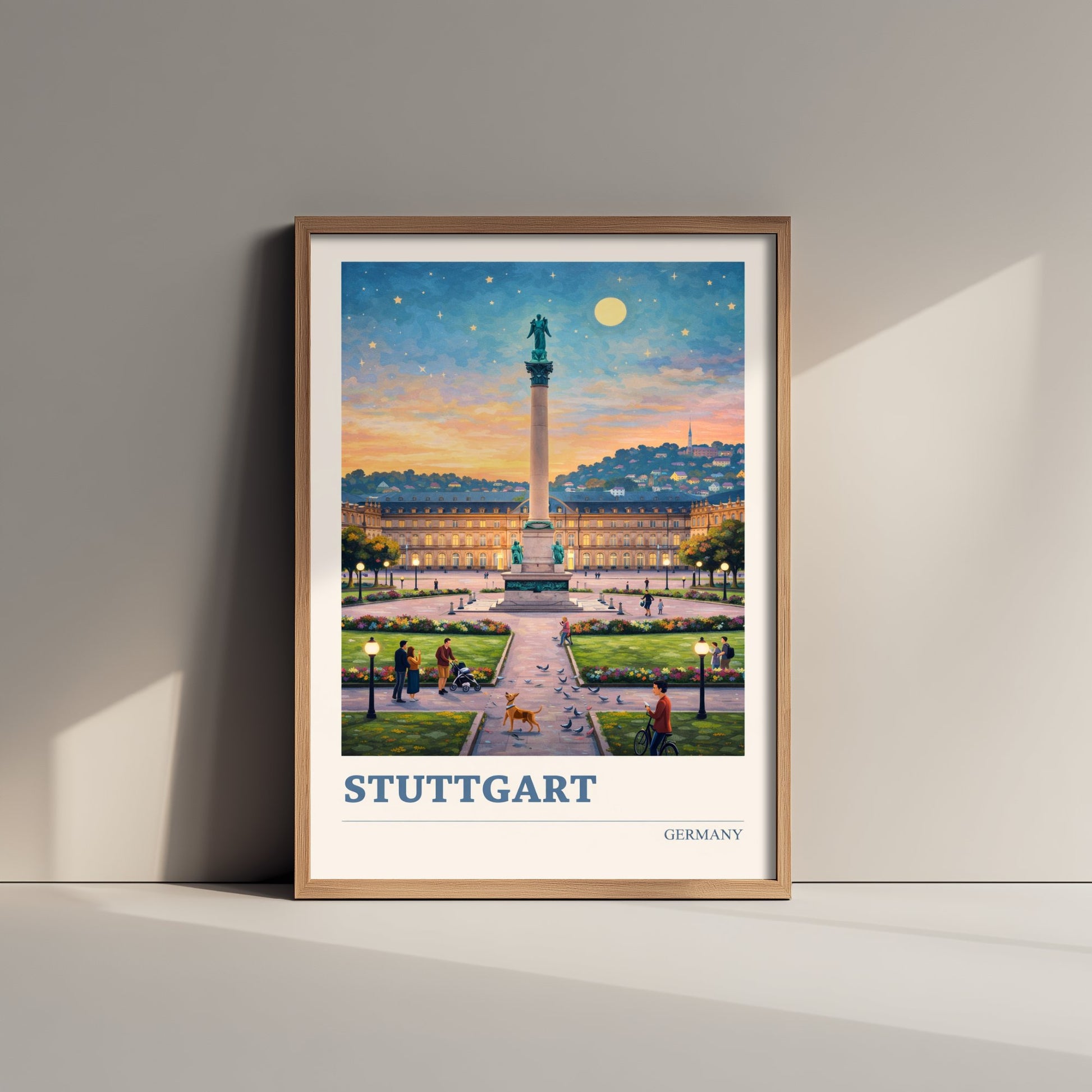 Stuttgart Travel Poster - Germany Art Print - Vibrant City Painting - Schlossplatz Starry Night 1/3