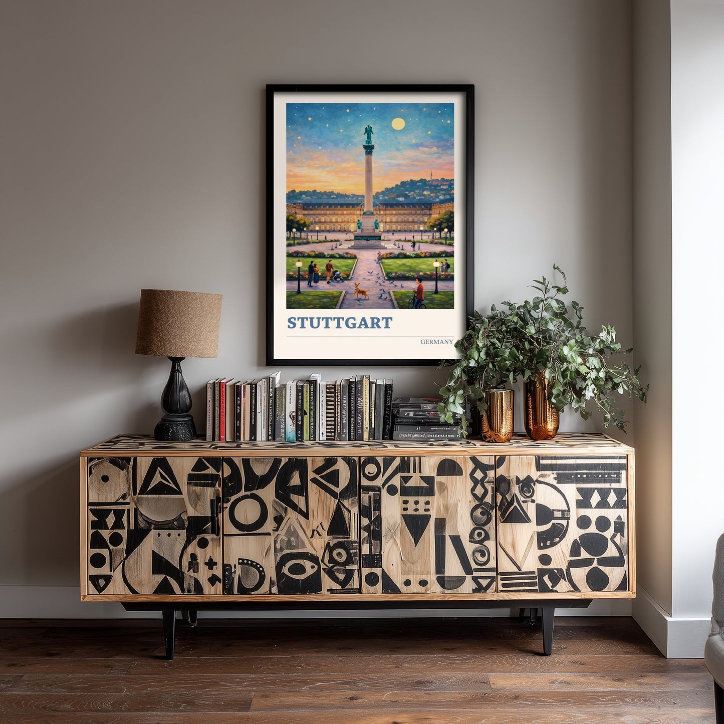 Stuttgart Travel Poster - Germany Art Print - Vibrant City Painting - Schlossplatz Starry Night 1/3