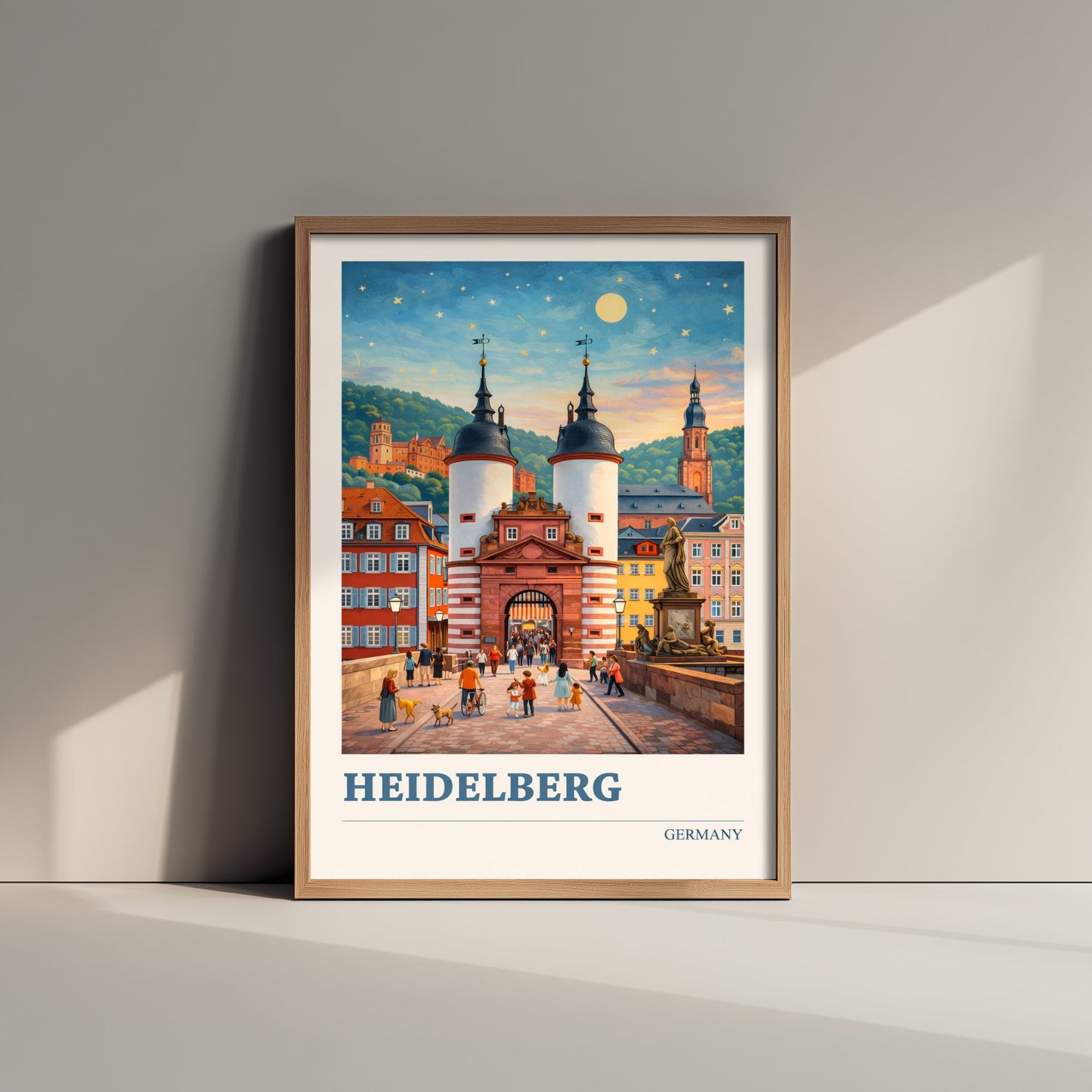 Heidelberg Travel Poster - Germany Art Print - Vibrant City Painting - Old Bridge Starry Night 2/3