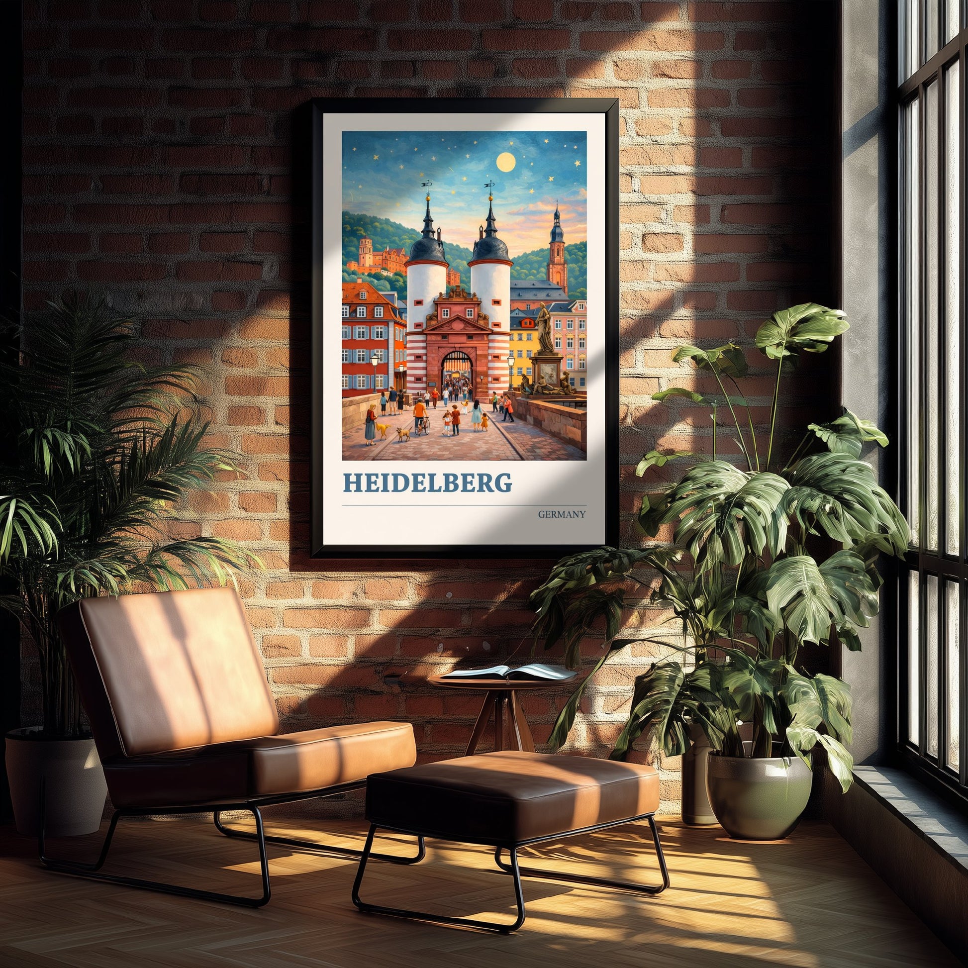 Heidelberg Travel Poster - Germany Art Print - Vibrant City Painting - Old Bridge Starry Night 2/3