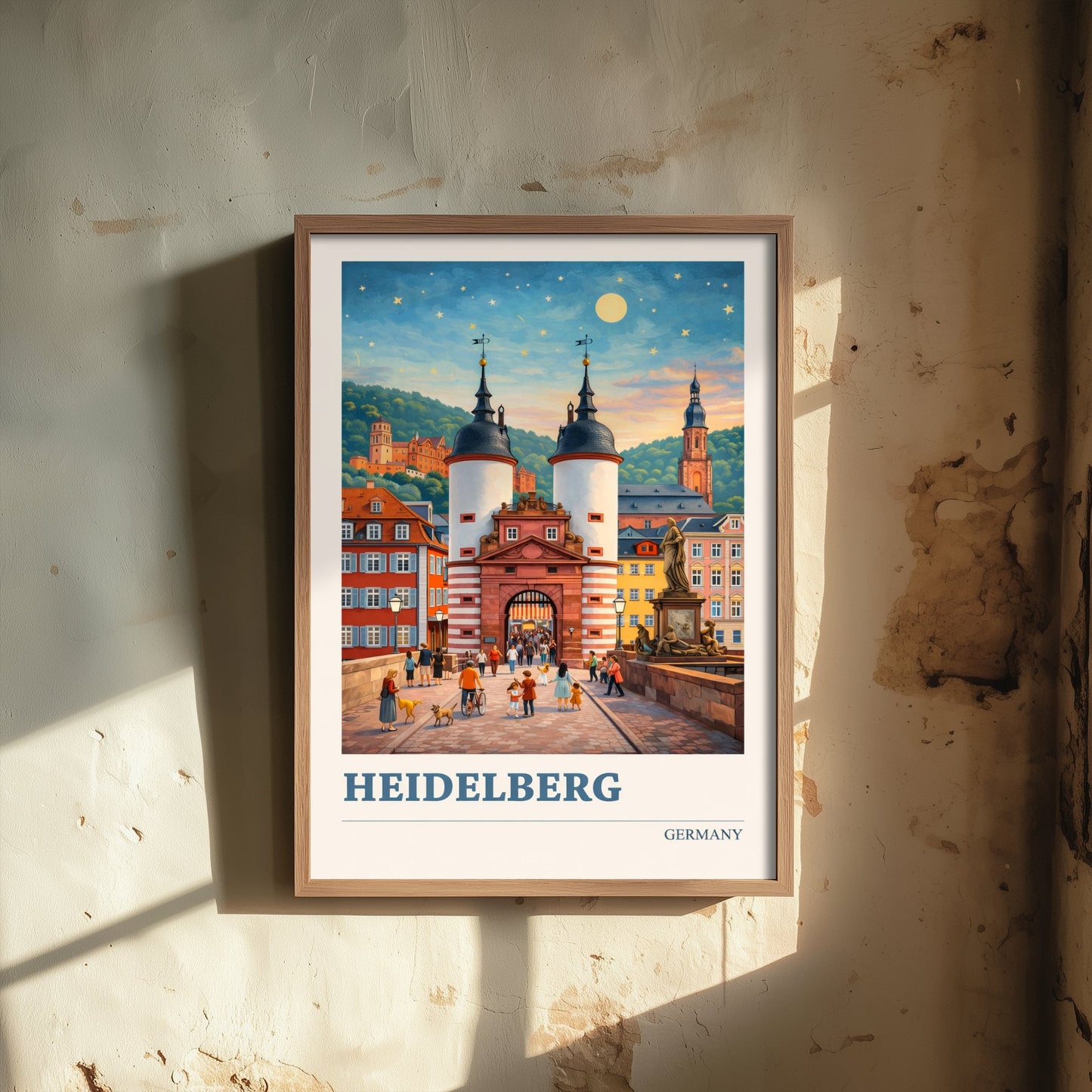 Heidelberg Travel Poster - Germany Art Print - Vibrant City Painting - Old Bridge Starry Night 2/3