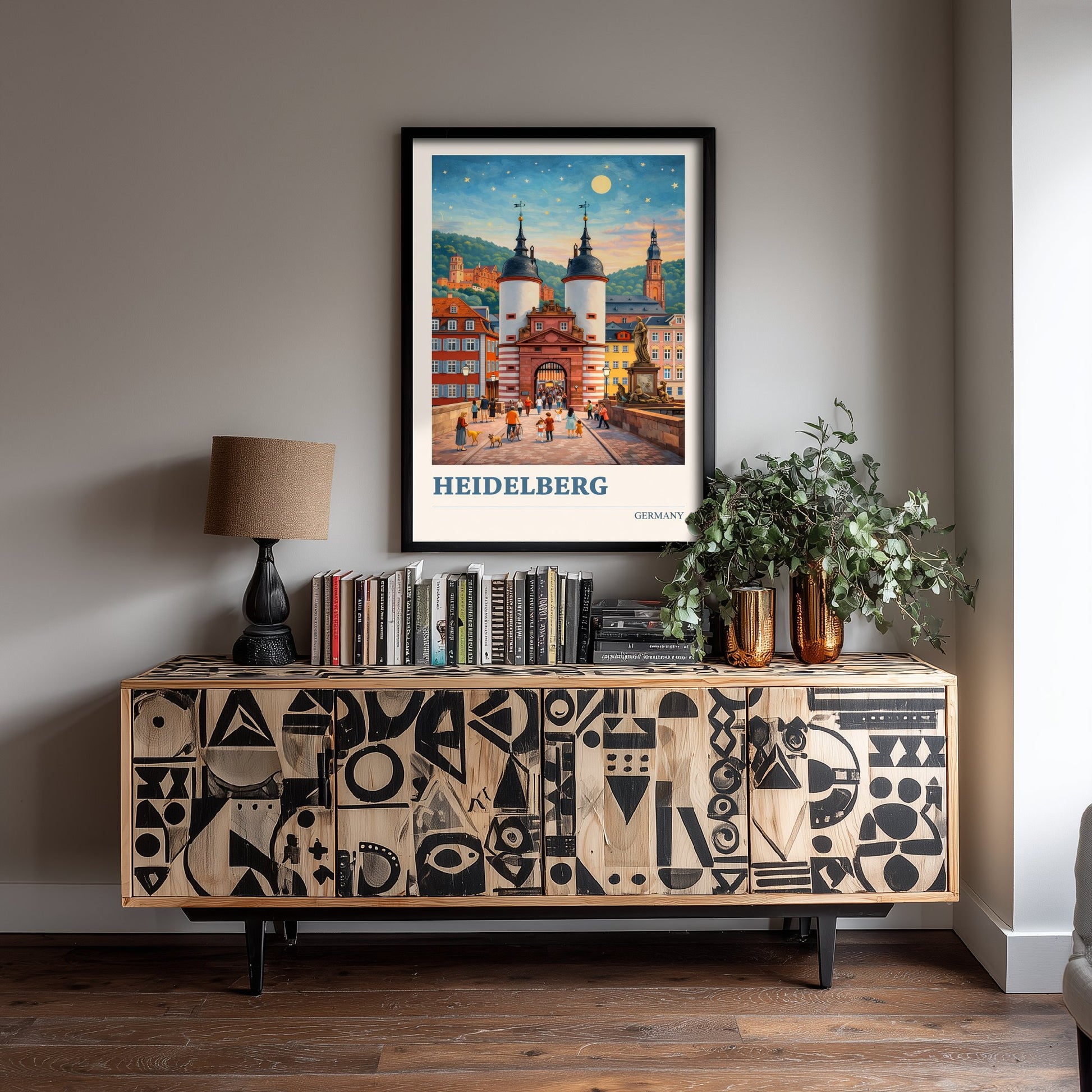 Heidelberg Travel Poster - Germany Art Print - Vibrant City Painting - Old Bridge Starry Night 2/3