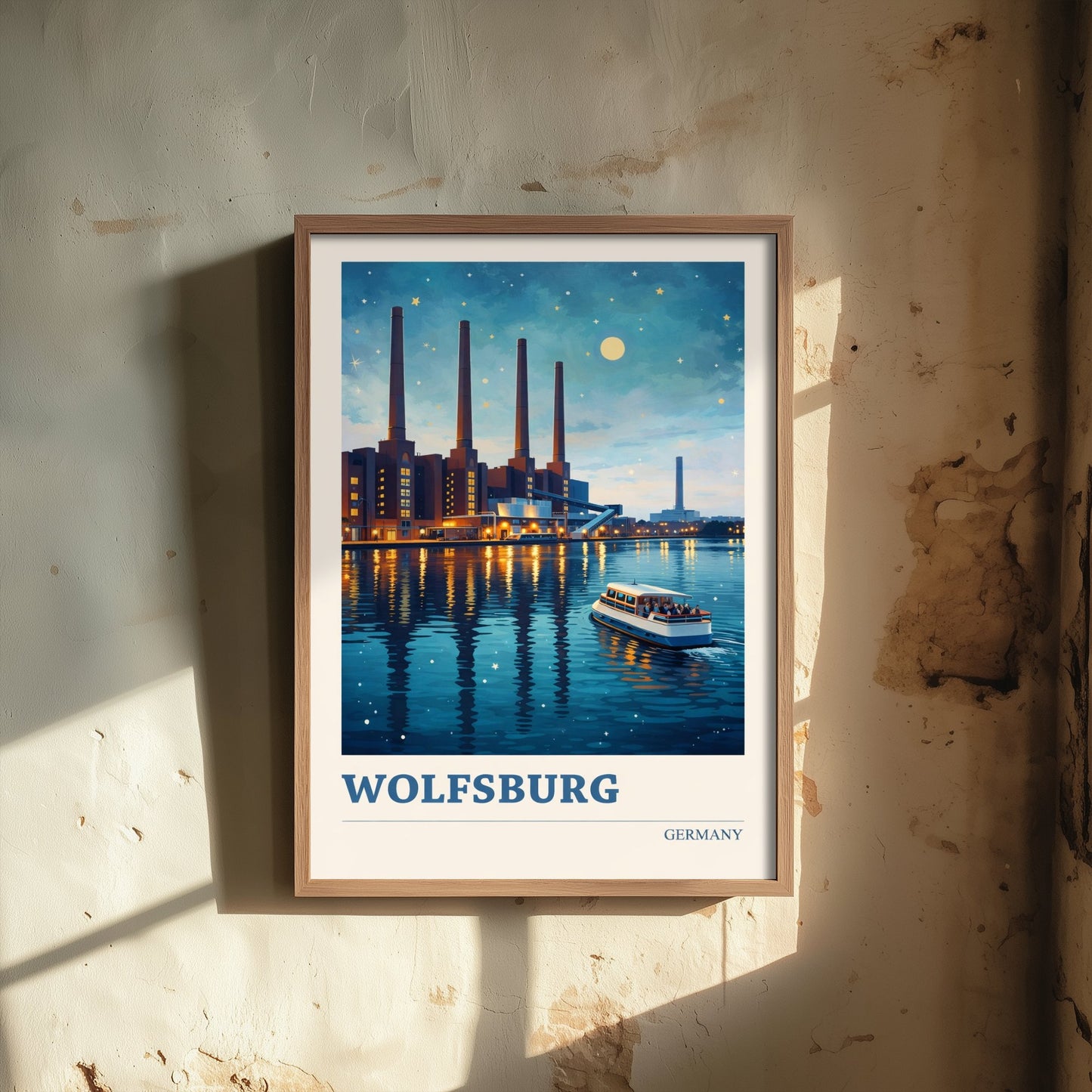Wolfsburg Travel Poster - Germany Art Print - Vibrant City Painting - Riverside Night Skyline 3/3