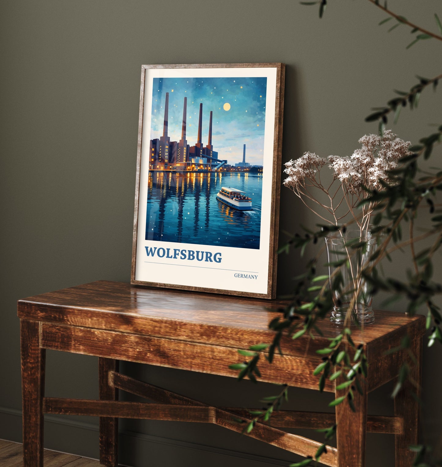 Wolfsburg Travel Poster - Germany Art Print - Vibrant City Painting - Riverside Night Skyline 3/3