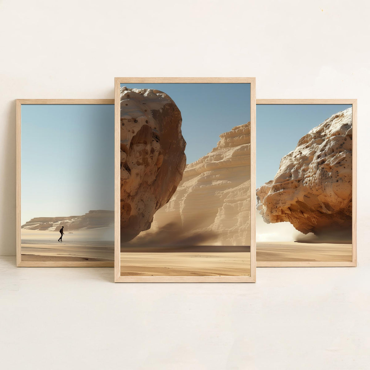 Giant Rock Set of Three Art Prints - 3 Sci Fi Desert Posters - Surreal Landscape Digital Painting Wall Art Gift Cinematic V1