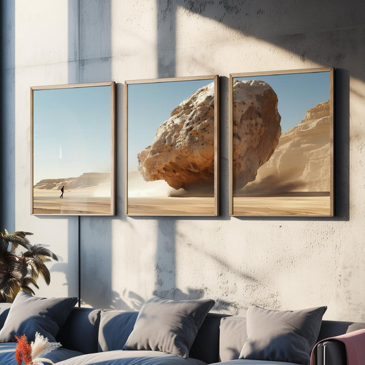 Giant Rock Set of Three Art Prints - 3 Sci Fi Desert Posters - Surreal Landscape Digital Painting Wall Art Gift Cinematic V1