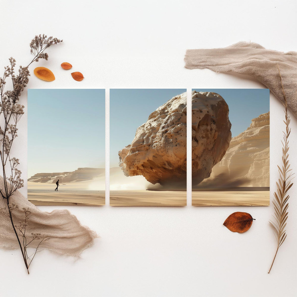 Giant Rock Set of Three Art Prints - 3 Sci Fi Desert Posters - Surreal Landscape Digital Painting Wall Art Gift Cinematic V1