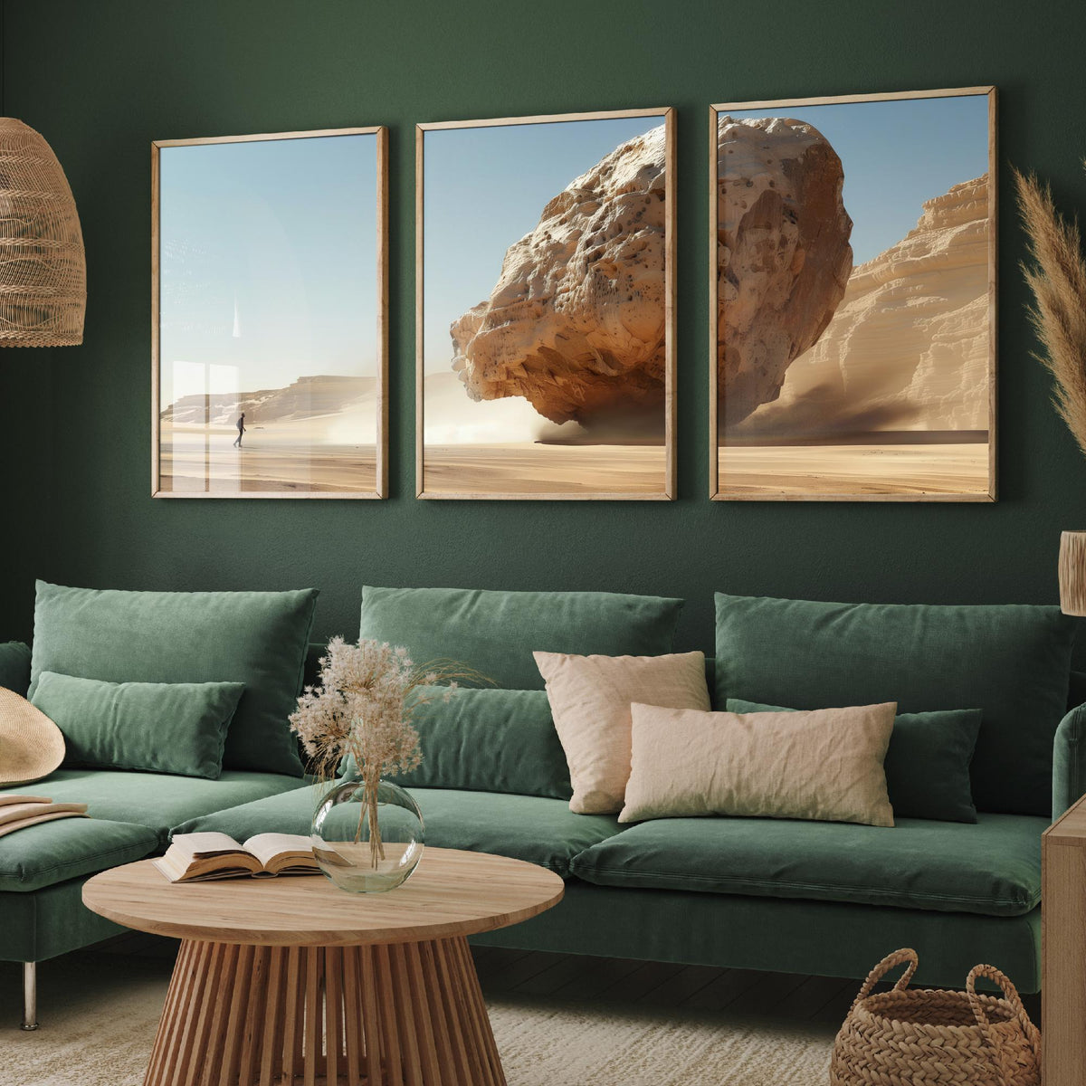 Giant Rock Set of Three Art Prints - 3 Sci Fi Desert Posters - Surreal Landscape Digital Painting Wall Art Gift Cinematic V1