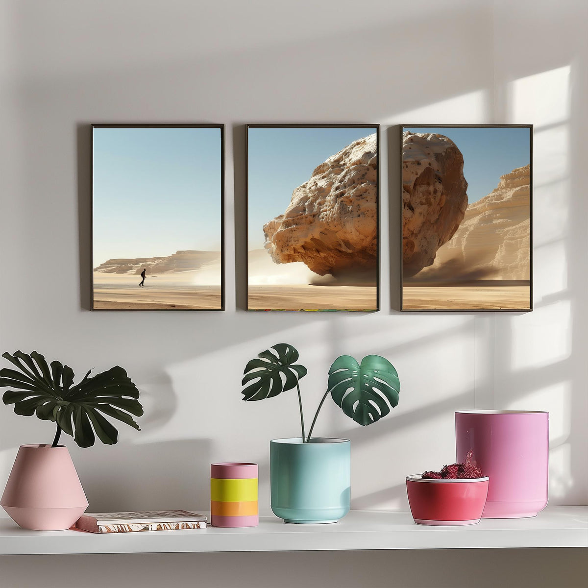 Giant Rock Set of Three Art Prints - 3 Sci Fi Desert Posters - Surreal Landscape Digital Painting Wall Art Gift Cinematic V1