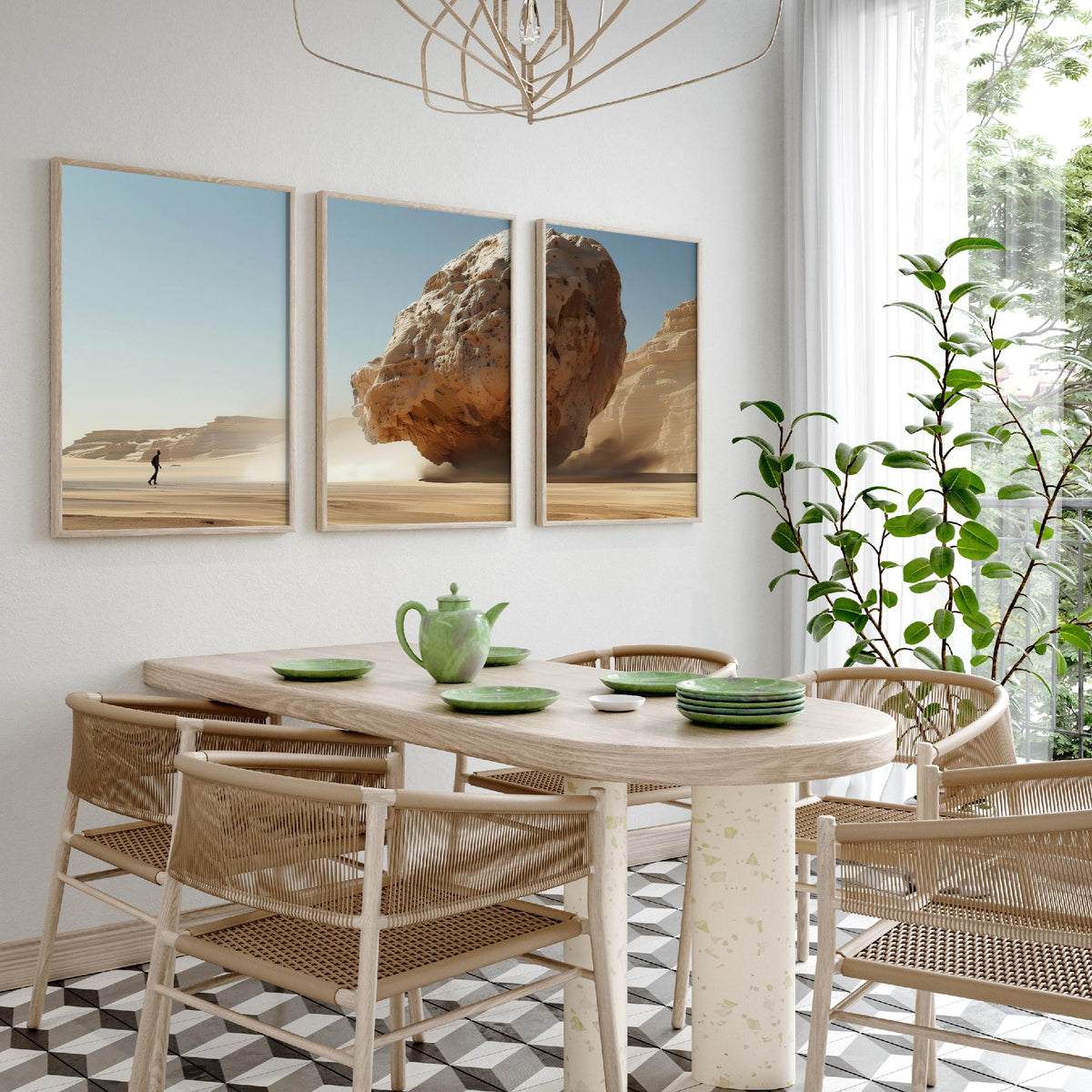 Giant Rock Set of Three Art Prints - 3 Sci Fi Desert Posters - Surreal Landscape Digital Painting Wall Art Gift Cinematic V1