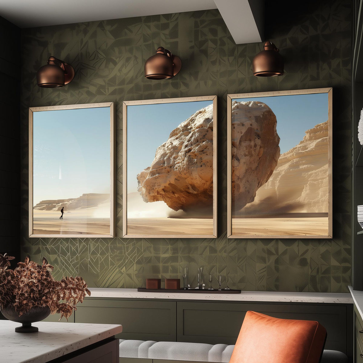 Giant Rock Set of Three Art Prints - 3 Sci Fi Desert Posters - Surreal Landscape Digital Painting Wall Art Gift Cinematic V1