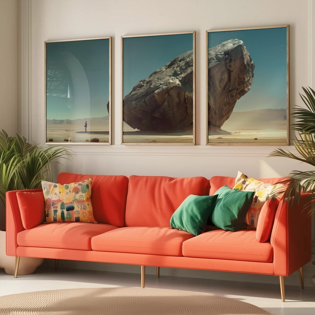 Giant Rock Set of Three Art Prints - 3 Sci Fi Desert Posters - Surreal Teal Landscape Painting Wall Art Gift Monolith V2